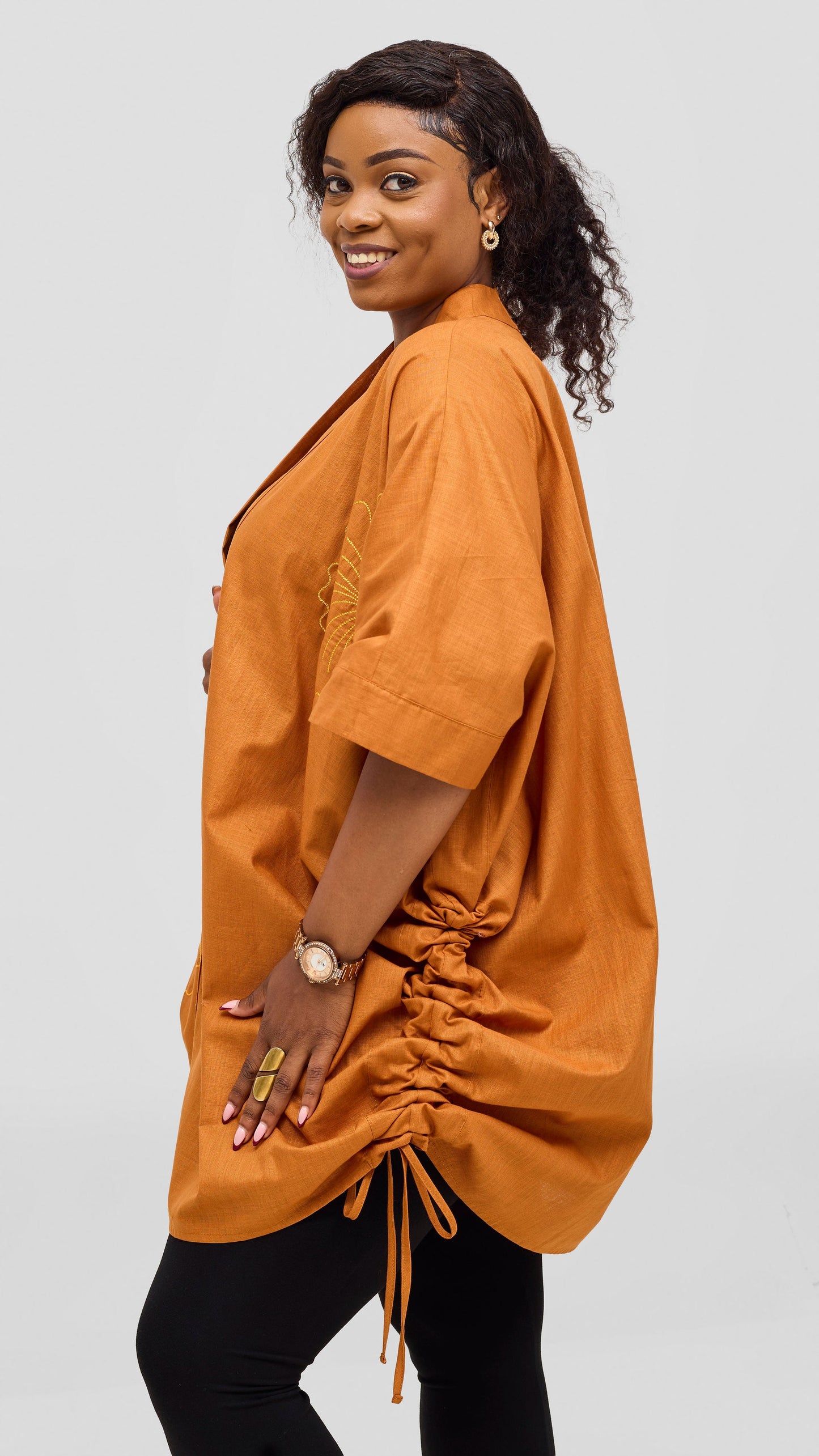 Safari by Vivo Zehra Embroidered Linen Kimono - Rust