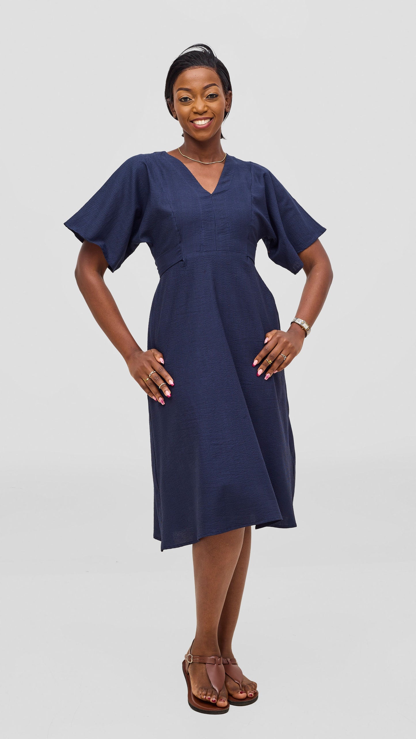 Safari by Vivo Zehra Tie Waist Kimono Dress - Navy