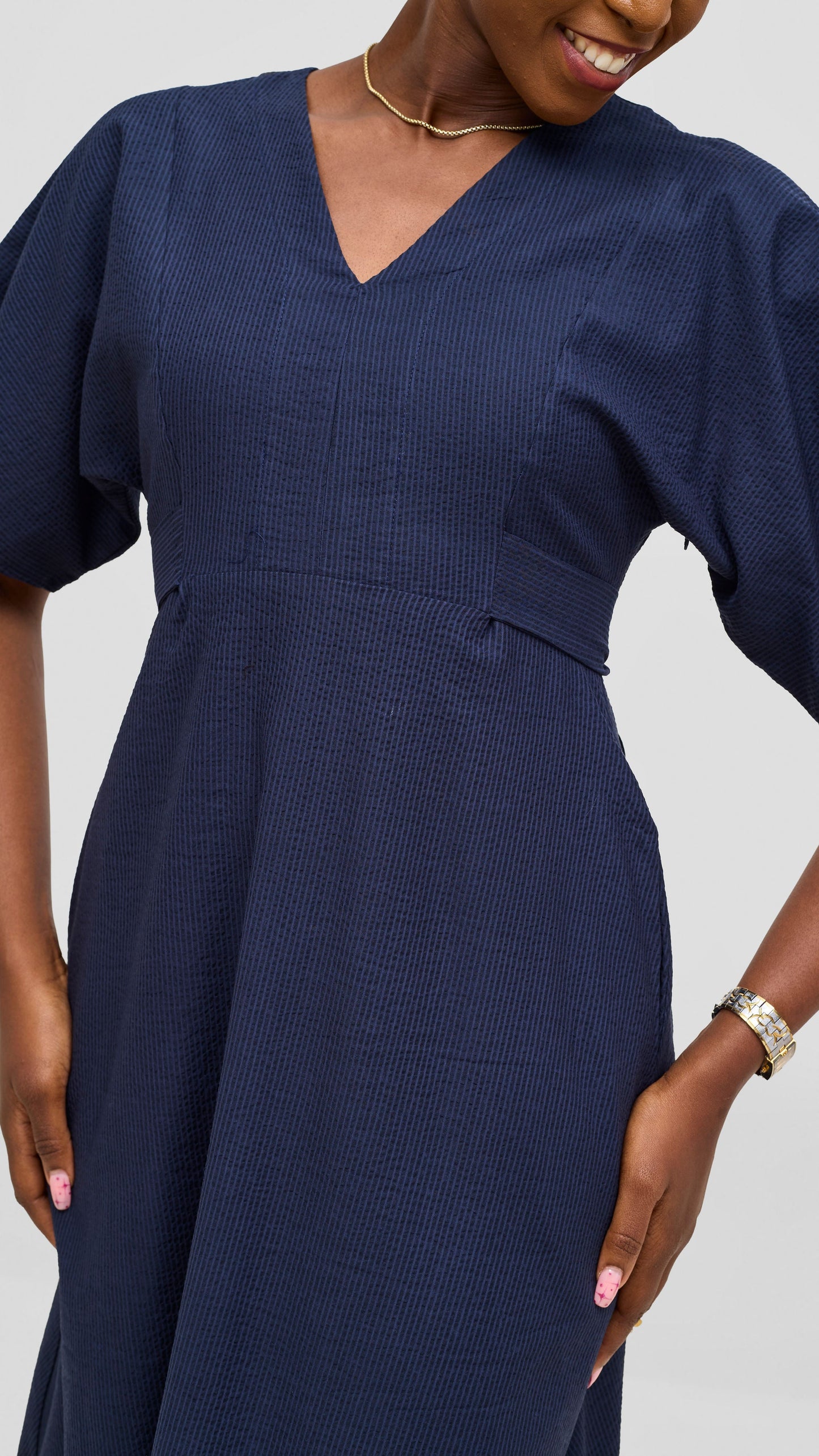 Safari by Vivo Zehra Tie Waist Kimono Dress - Navy