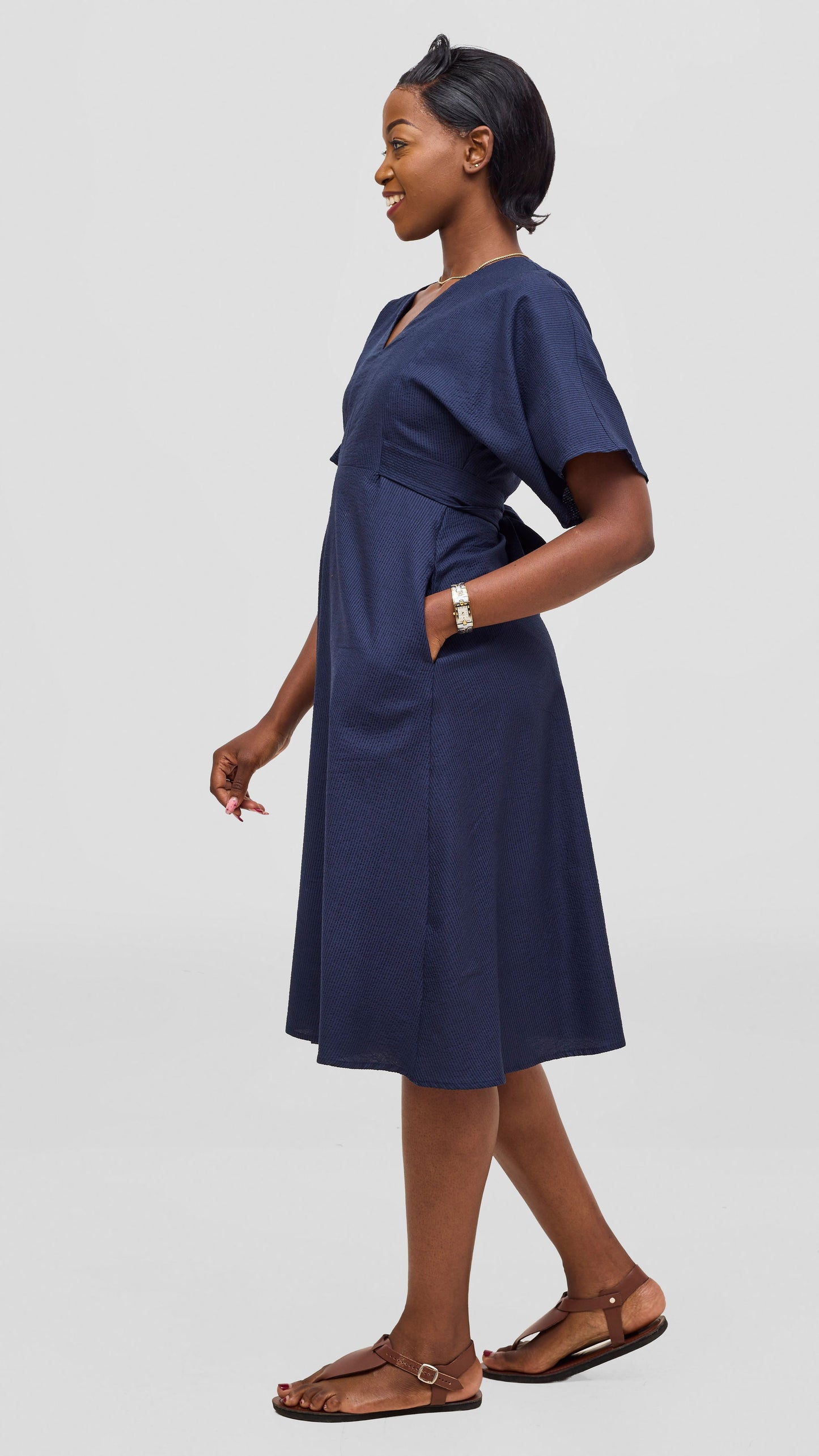 Safari by Vivo Zehra Tie Waist Kimono Dress - Navy
