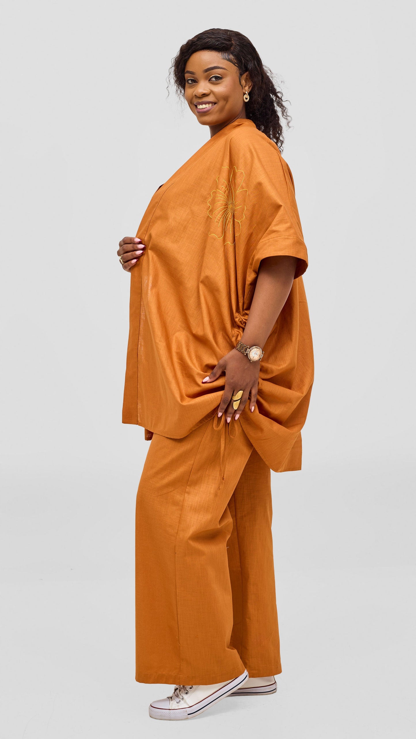 Safari by Vivo Zehra Embroidered Linen Kimono - Rust