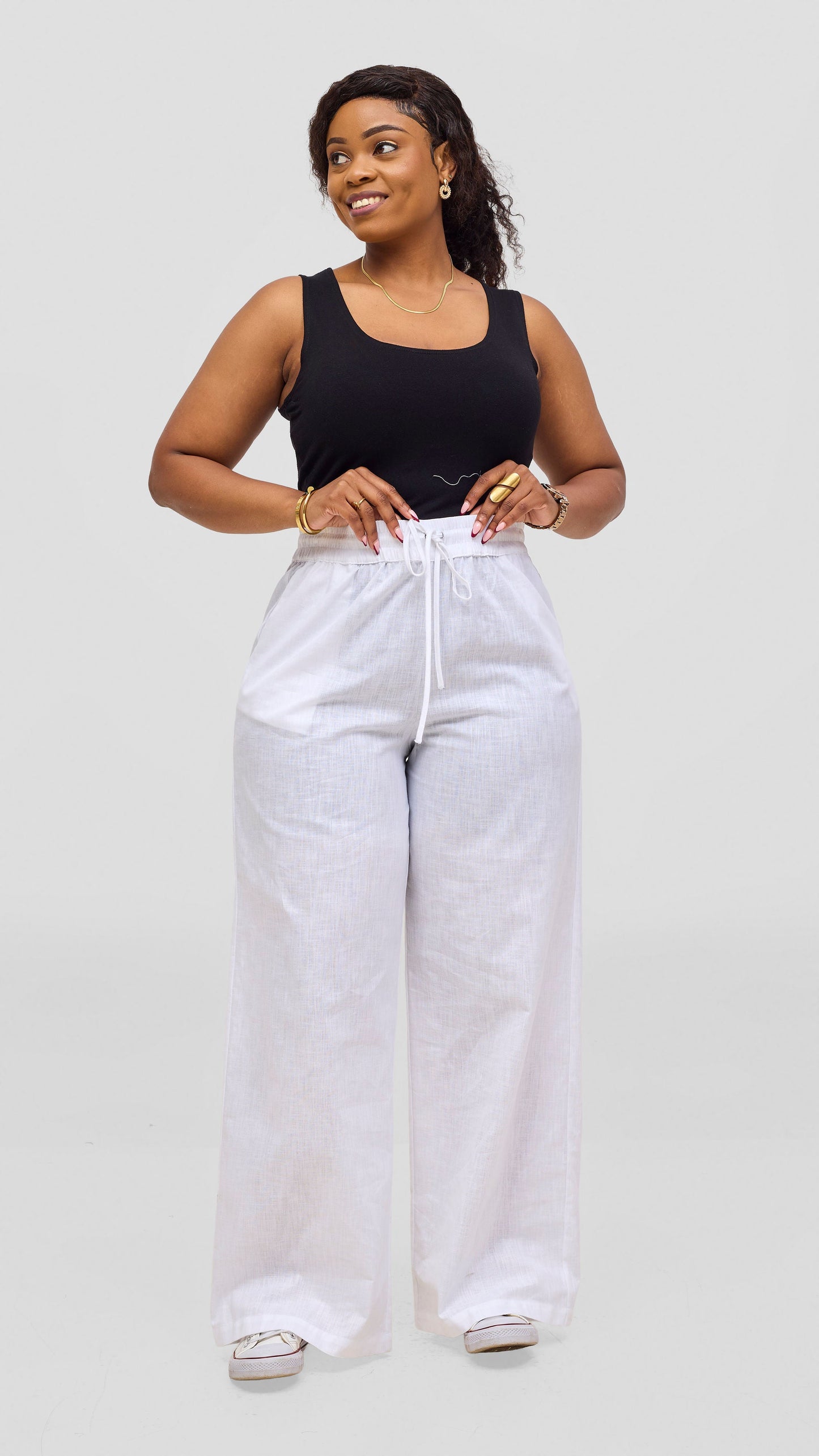 Vivo Liora Drawstring Pants - White