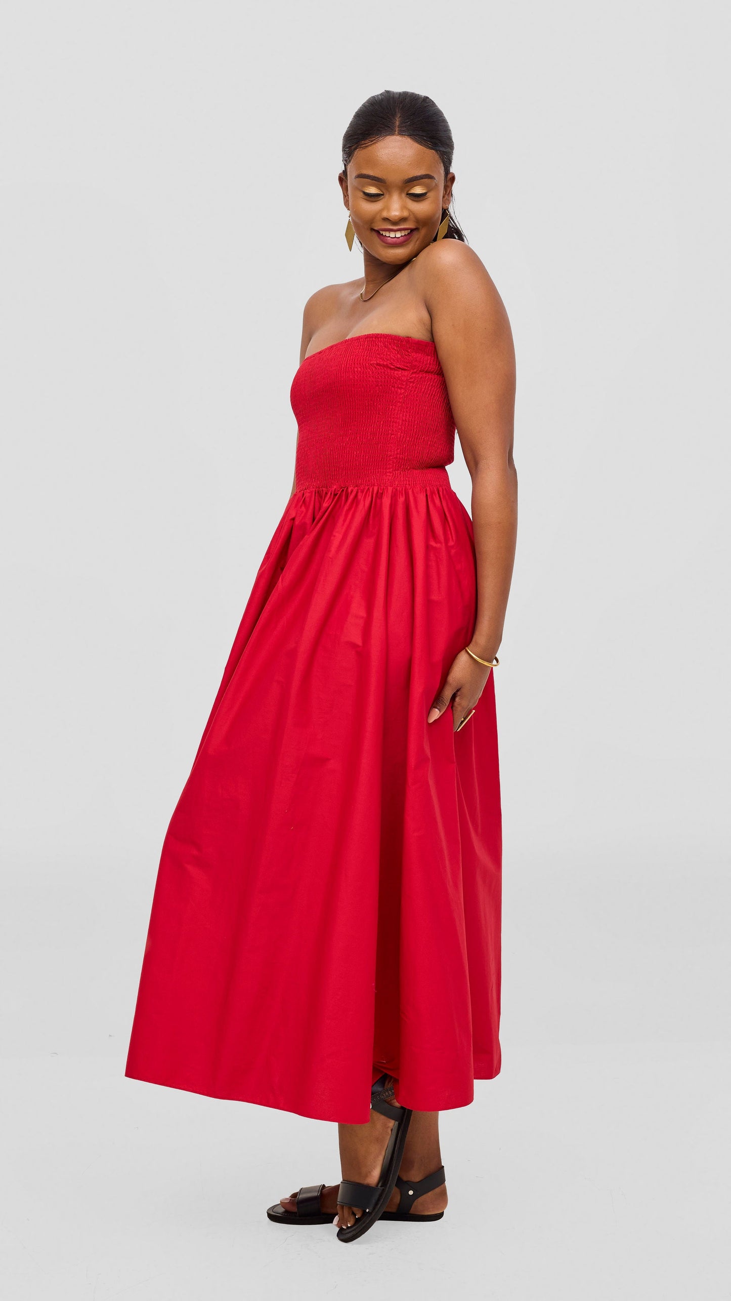 Safari by Vivo Zehra Shirred Midi Dress - Red