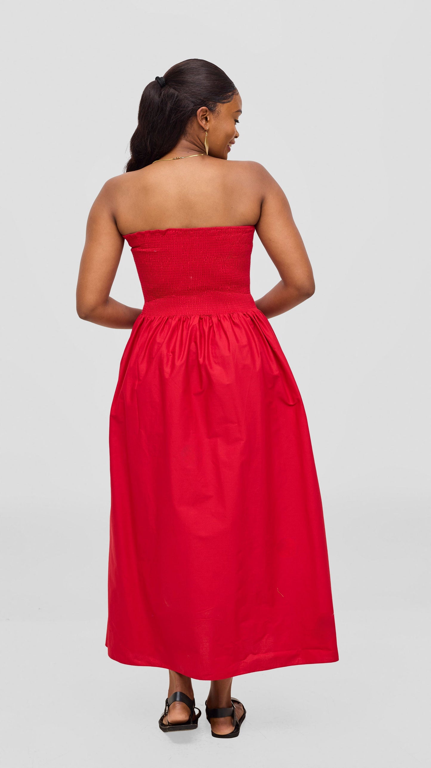 Safari by Vivo Zehra Shirred Midi Dress - Red