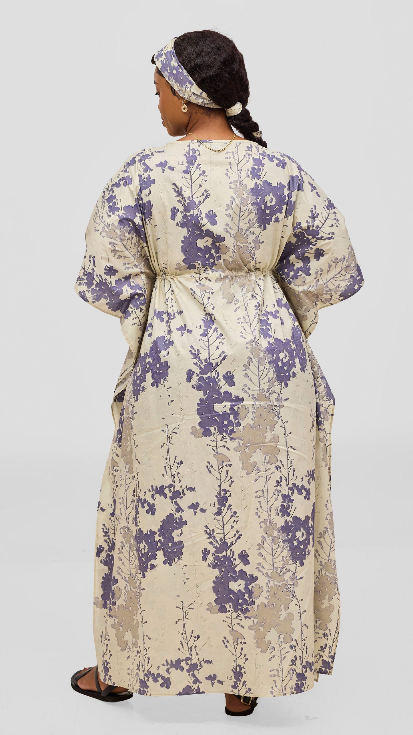 Safari by Vivo Cotton Wide Drawstring Kaftan - Cream / Lilac Print