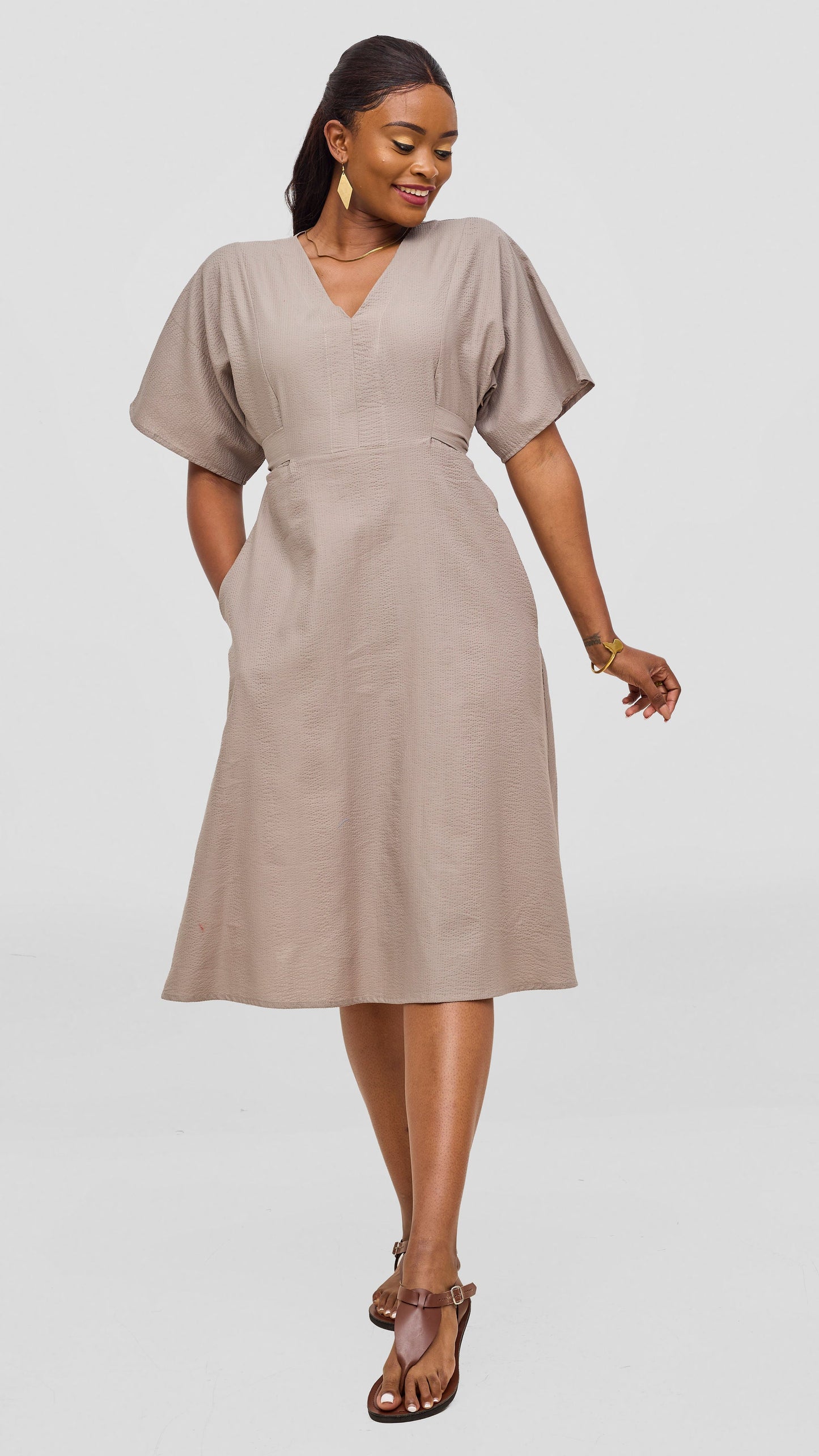 Safari by Vivo Zehra Tie Waist Kimono Dress - Taupe