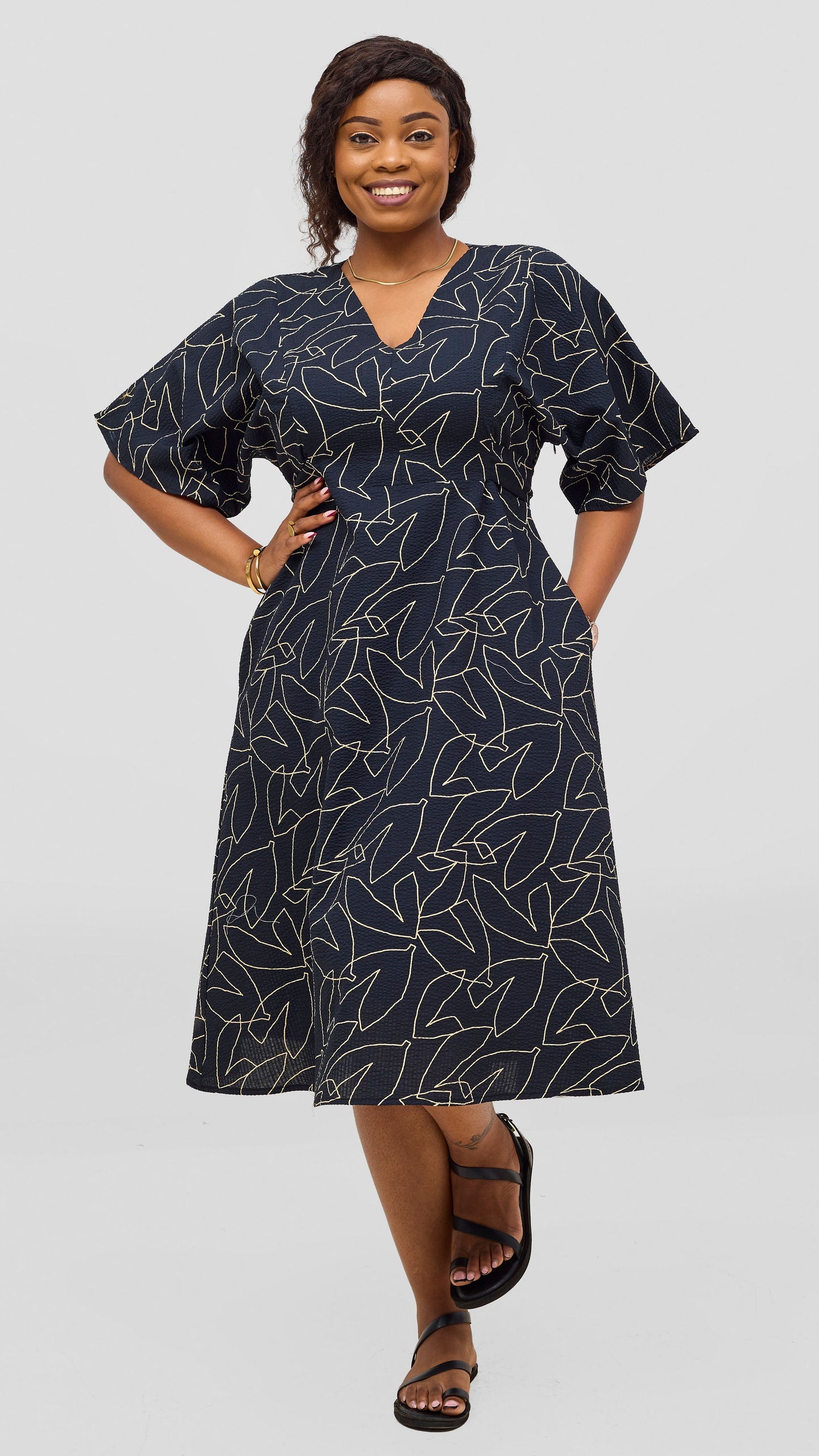 Safari by Vivo Zehra Tie Waist Kimono Dress - Black / Cream Print