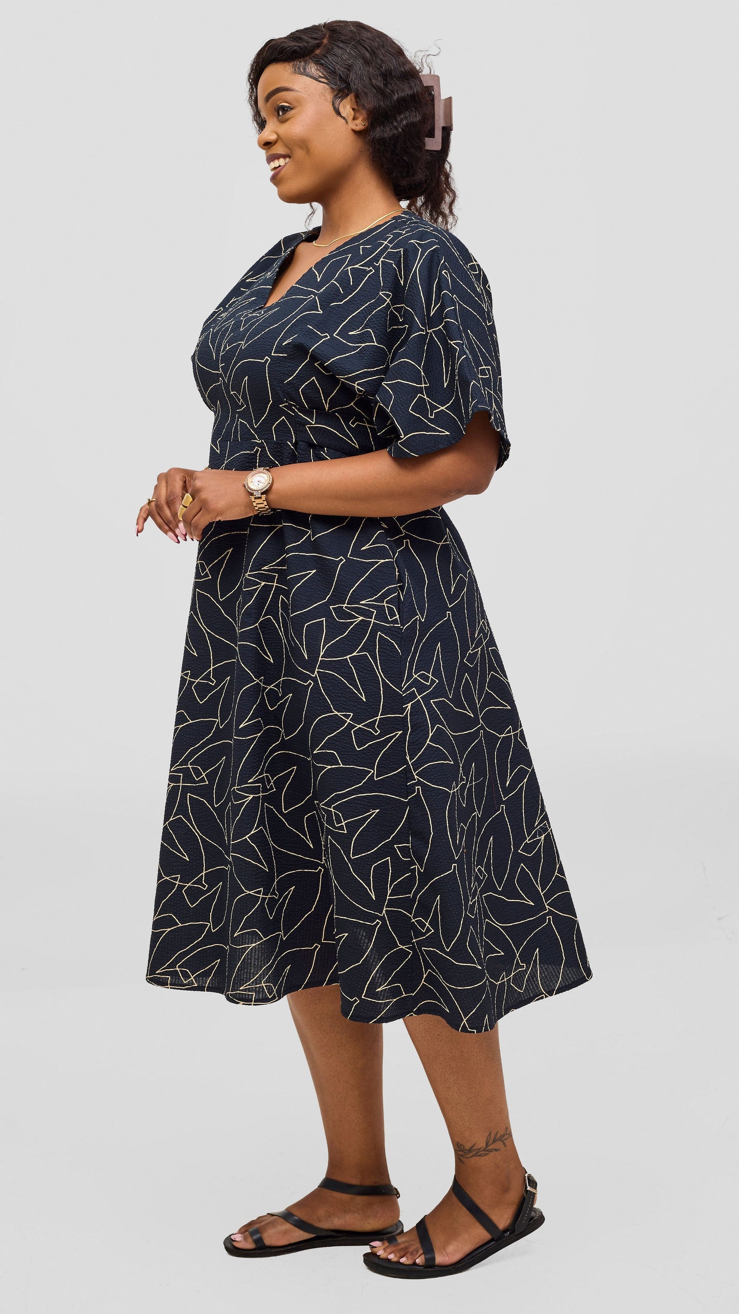 Safari by Vivo Zehra Tie Waist Kimono Dress - Black / Cream Print