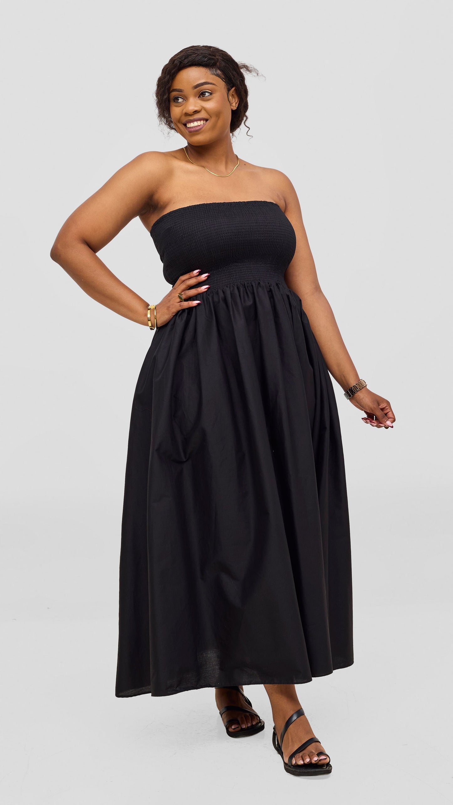 Safari by Vivo Zehra Shirred Midi Dress - Black
