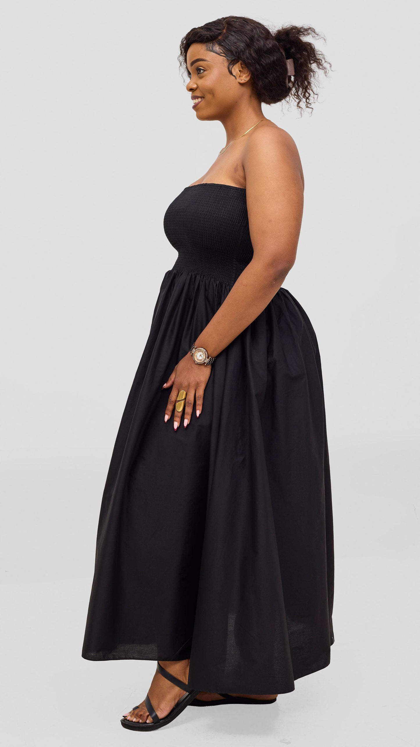 Safari by Vivo Zehra Shirred Midi Dress - Black