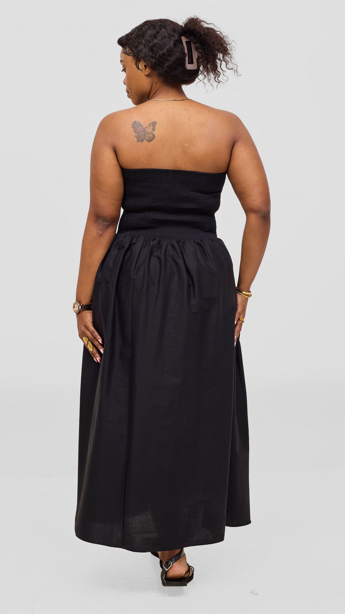 Safari by Vivo Zehra Shirred Midi Dress - Black