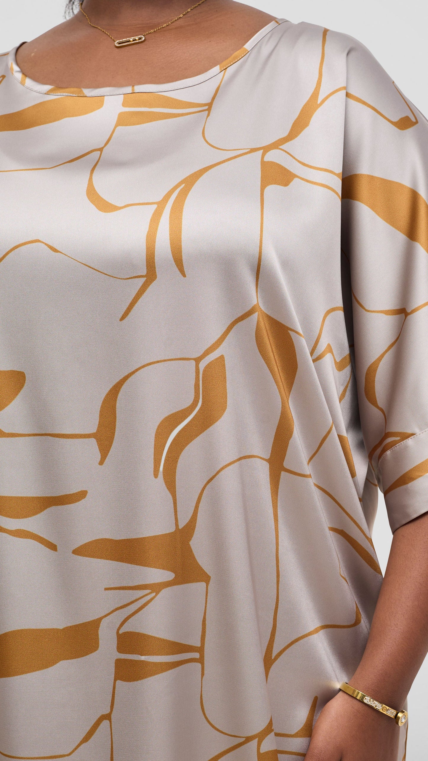 Vivo Liora Drawstring Midi Dress - Grey / Mustard Ziza Print