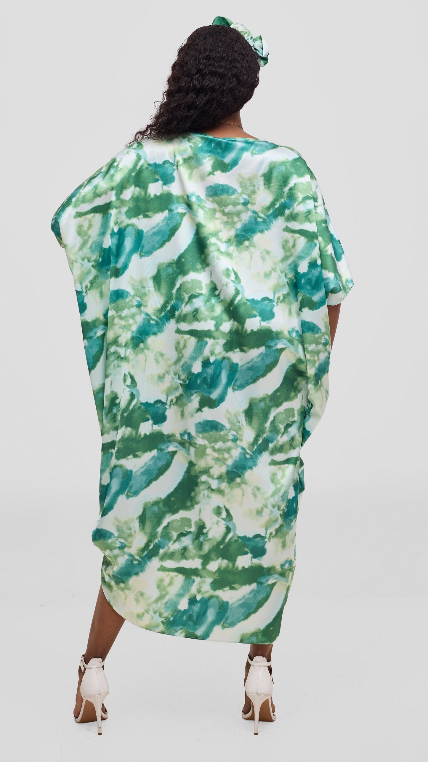 Vivo Liora Side Drawstring Kaftan Dress - Mint Green Print