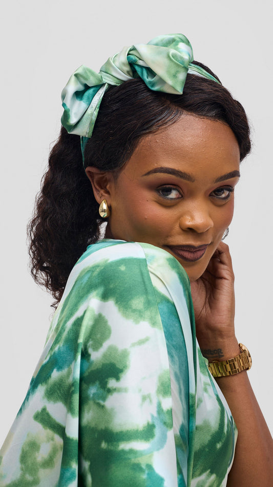 Vivo Liora Side Drawstring Kaftan Dress - Mint Green Print