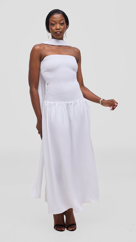 Vivo Studio Strapless Maxi in Crepe- White