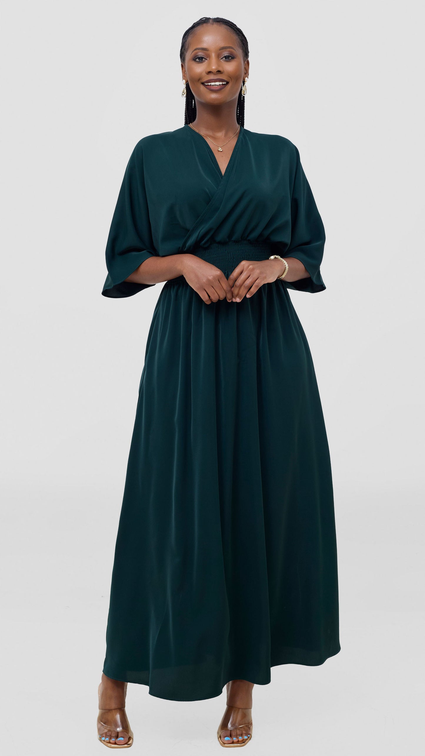 Vivo Iyana Shirred waist Maxi Dress - Dark Green