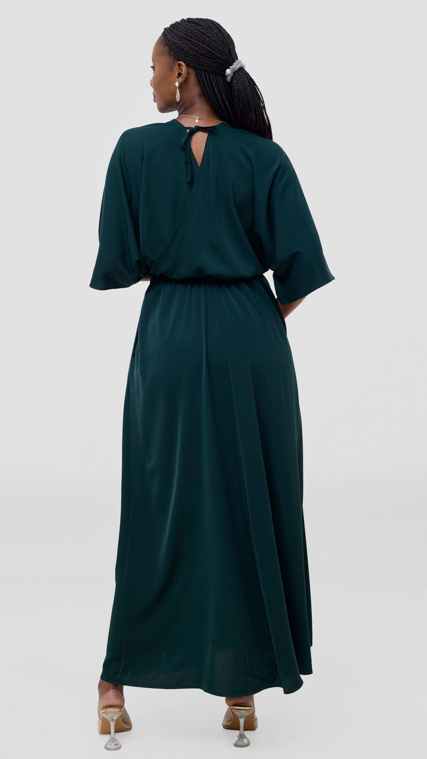 Vivo Iyana Shirred waist Maxi Dress - Dark Green