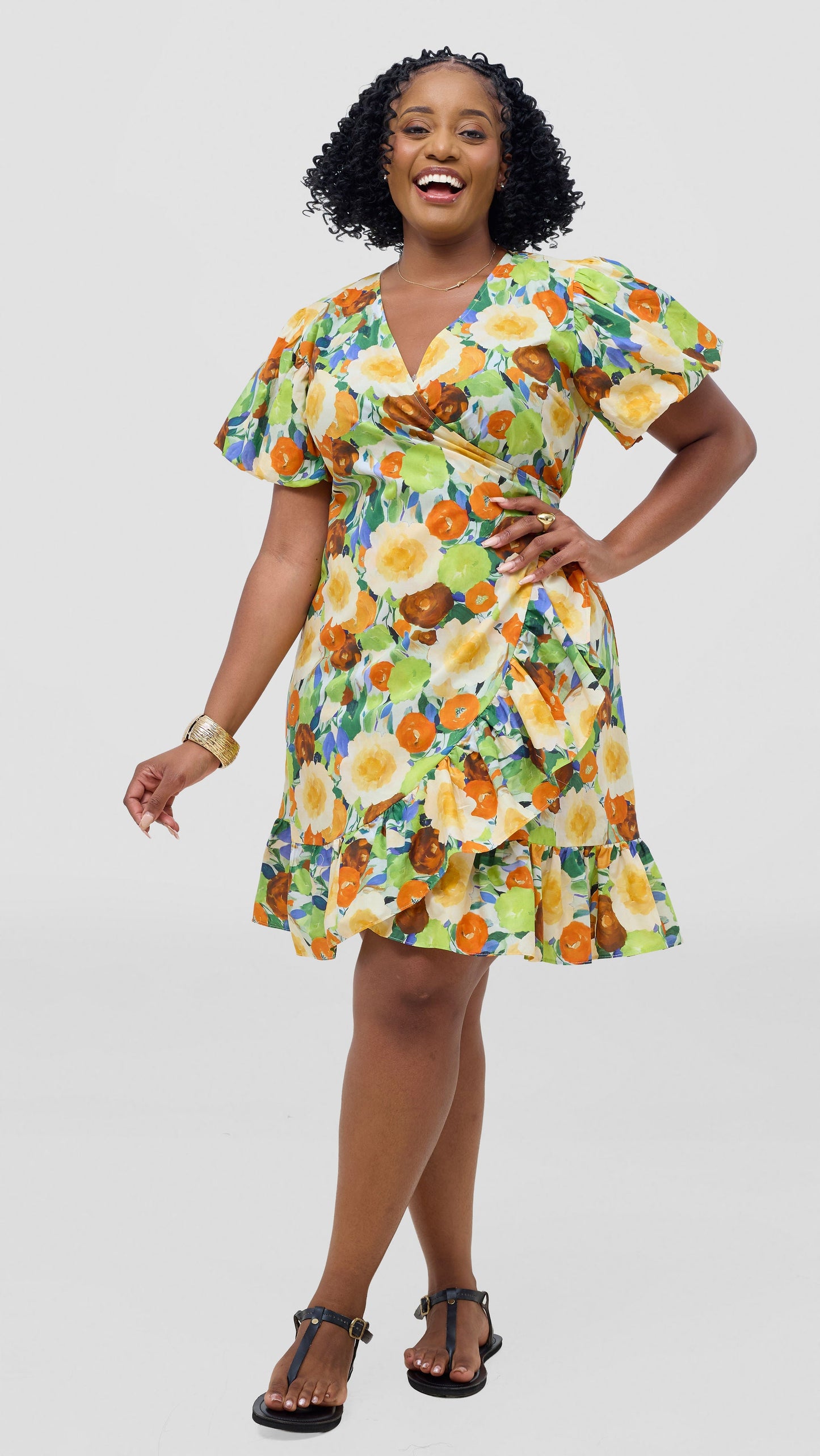 Safari by Vivo Cotton Wrap Dress - Orange / Green Print