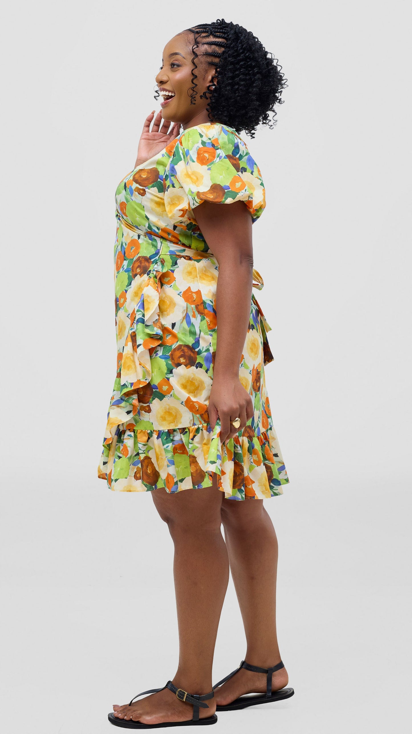Safari by Vivo Cotton Wrap Dress - Orange / Green Print