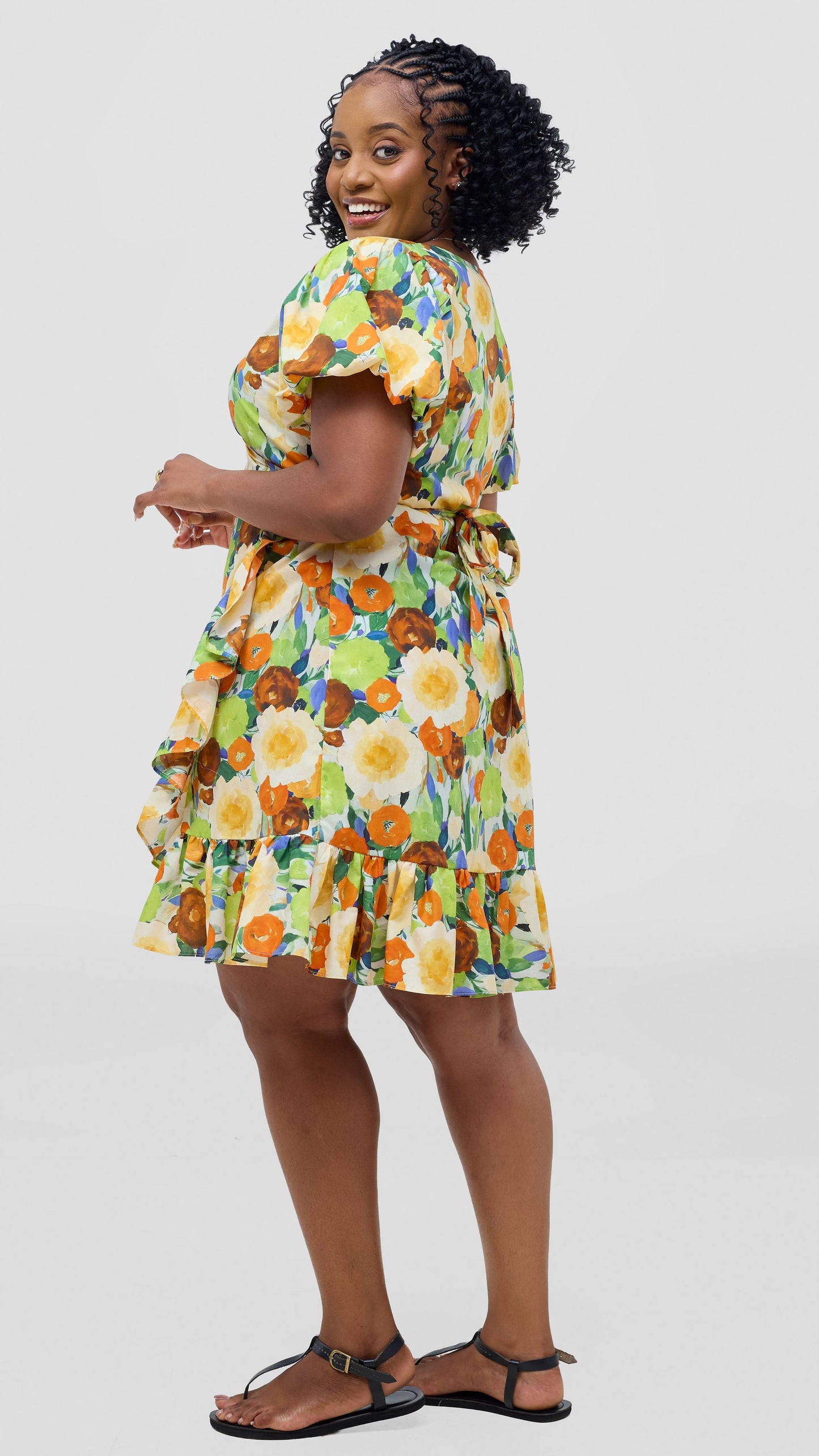 Safari by Vivo Cotton Wrap Dress - Orange / Green Print