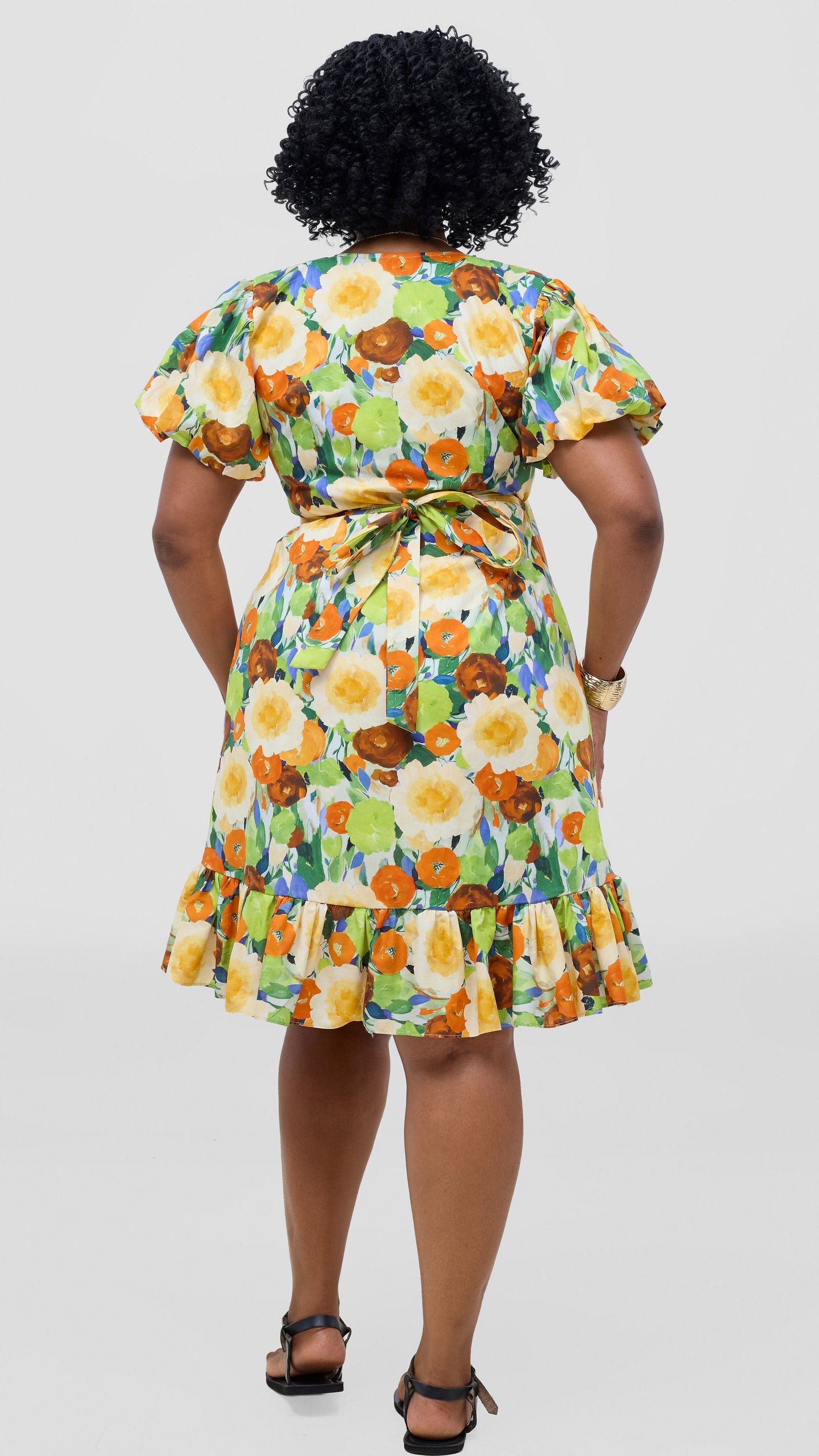 Safari by Vivo Cotton Wrap Dress - Orange / Green Print