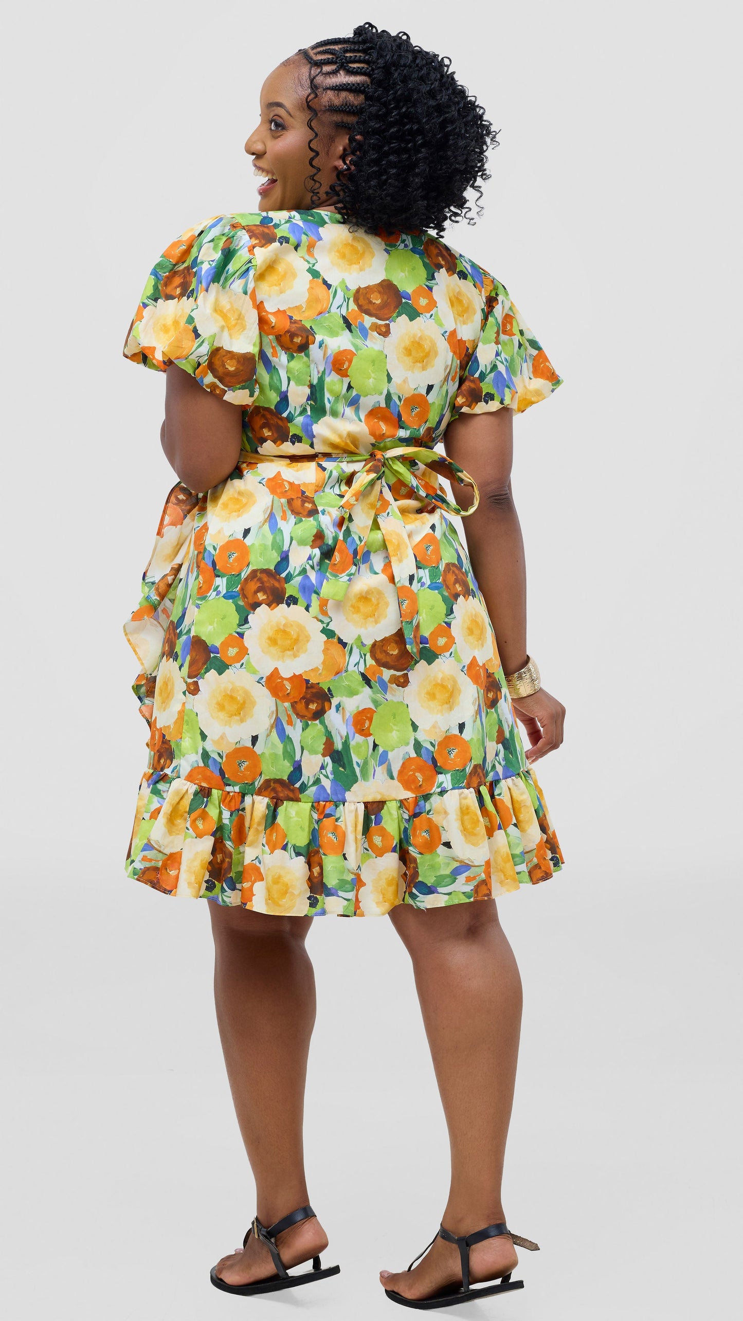 Safari by Vivo Cotton Wrap Dress - Orange / Green Print