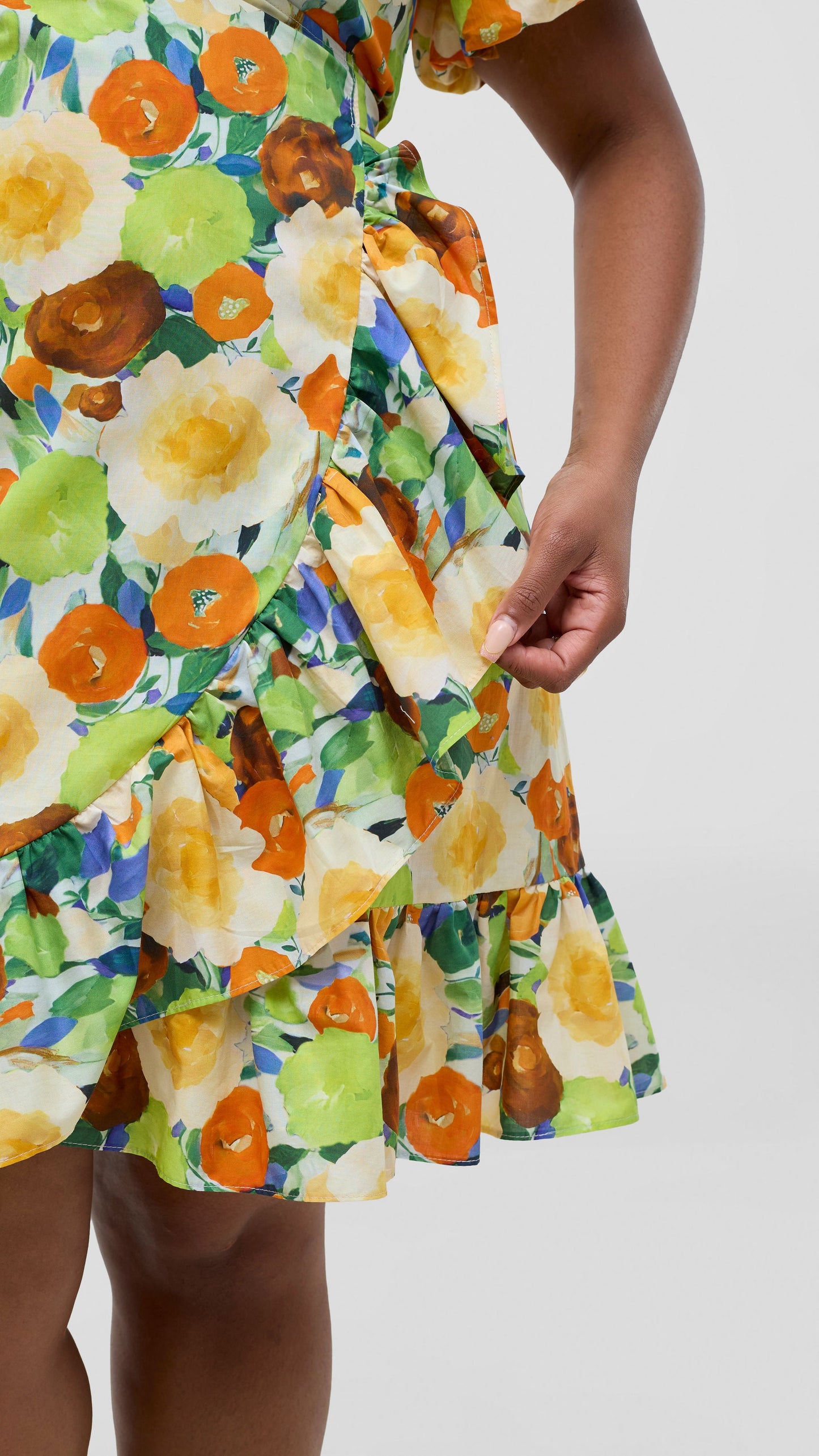 Safari by Vivo Cotton Wrap Dress - Orange / Green Print