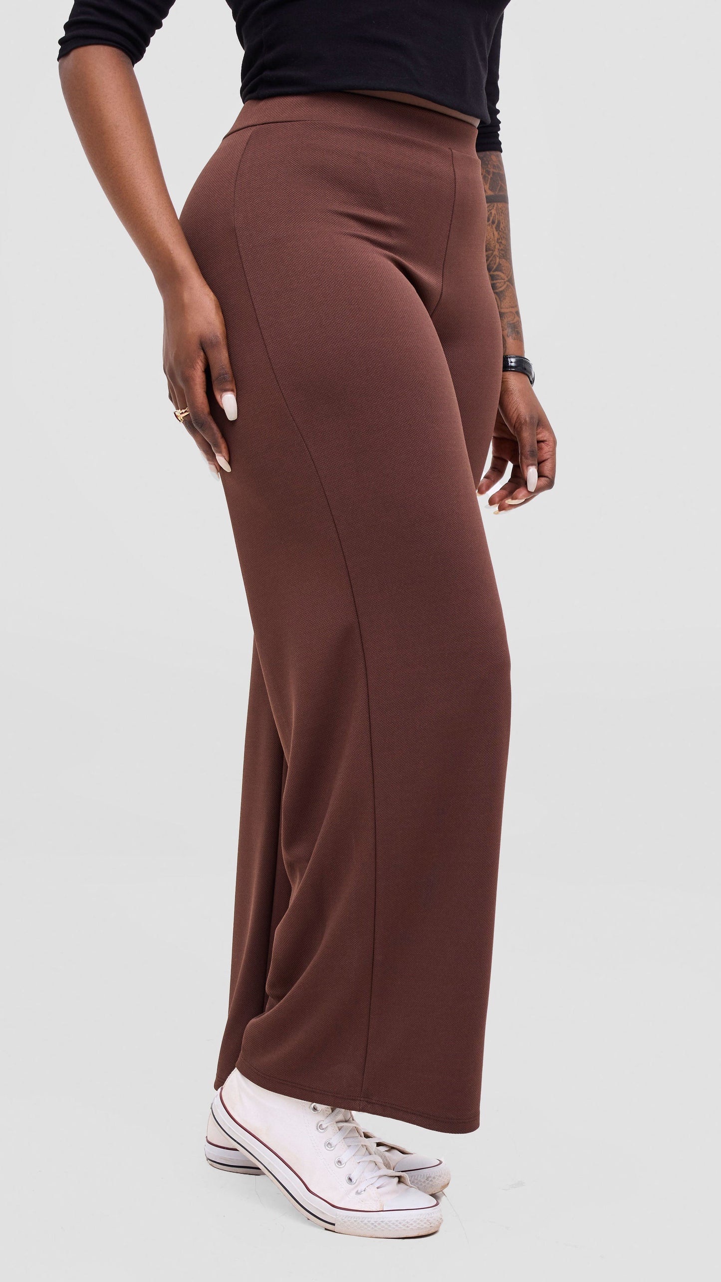 Vivo Selah Palazzo Pants in Stretch Rib Stretch Rib  - Chocolate