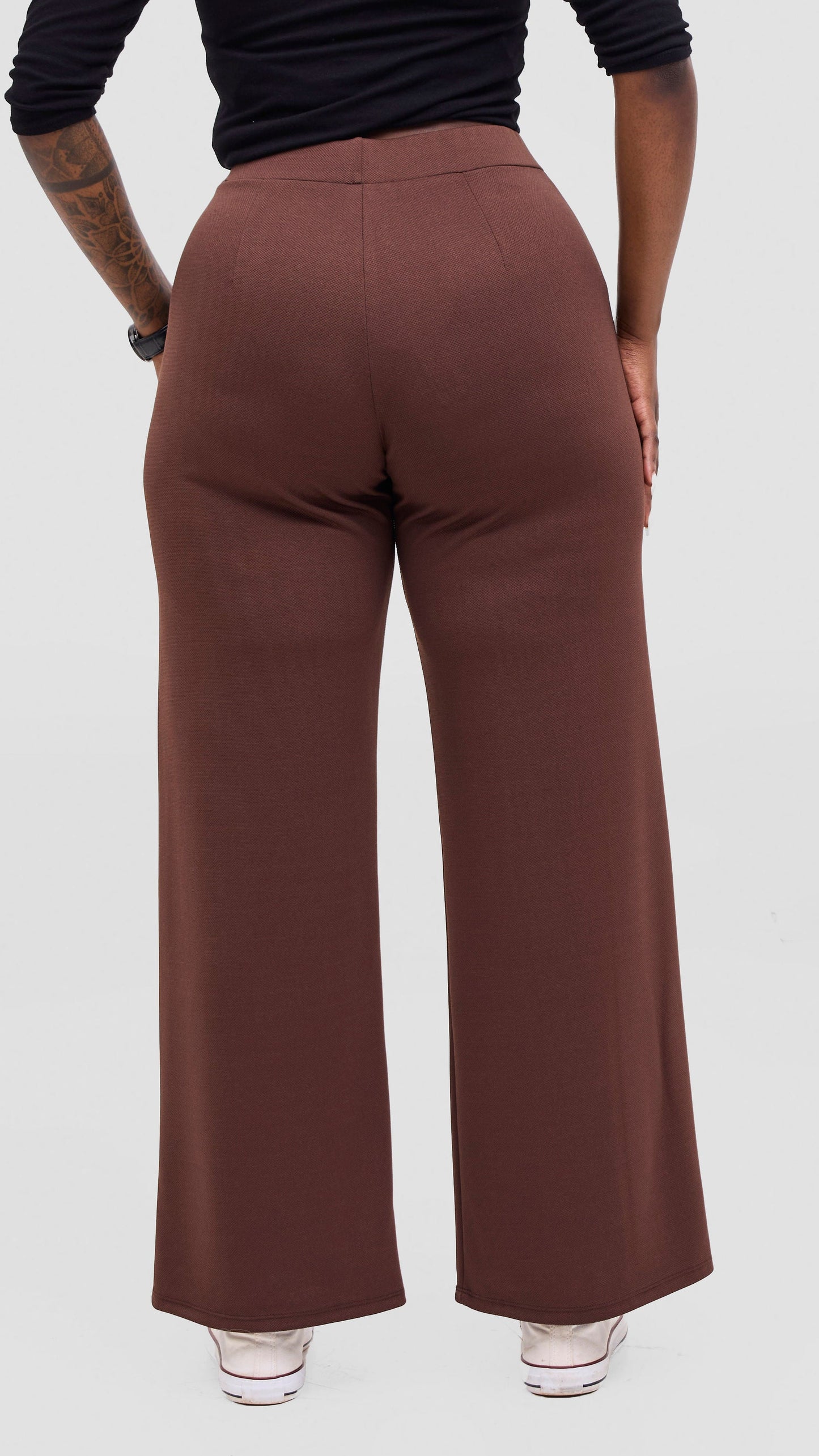 Vivo Selah Palazzo Pants in Stretch Rib Stretch Rib  - Chocolate