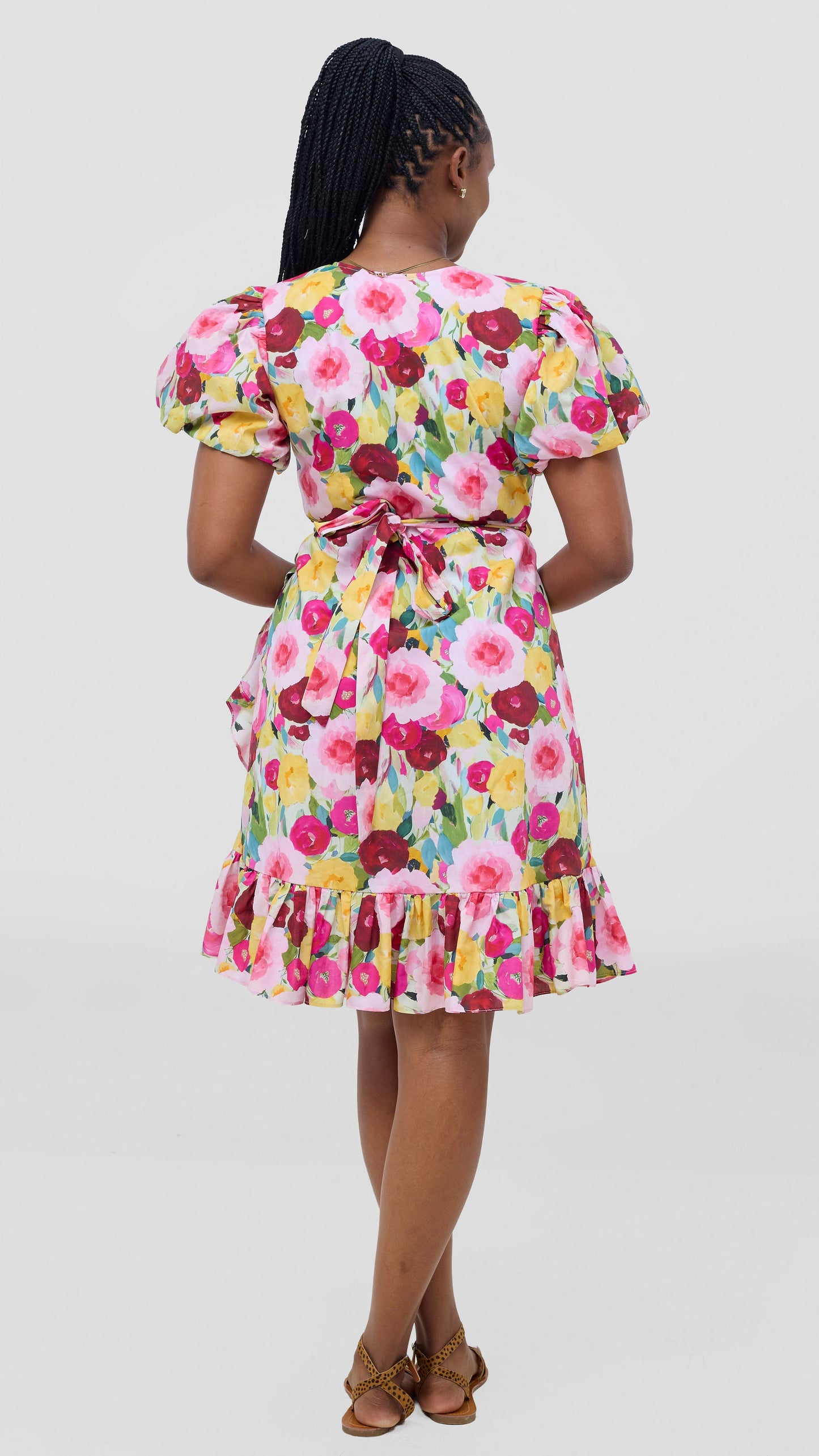 Safari by Vivo Cotton Wrap Dress - Yellow / Pink Print