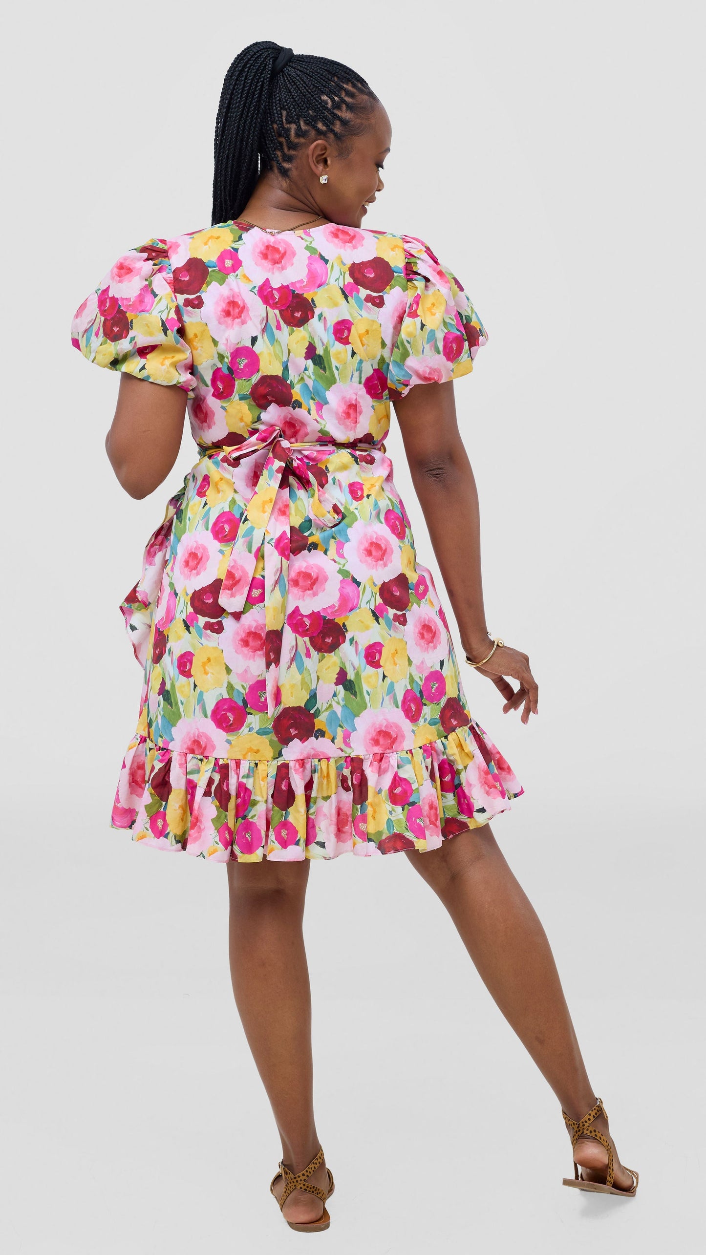 Safari by Vivo Cotton Wrap Dress - Yellow / Pink Print