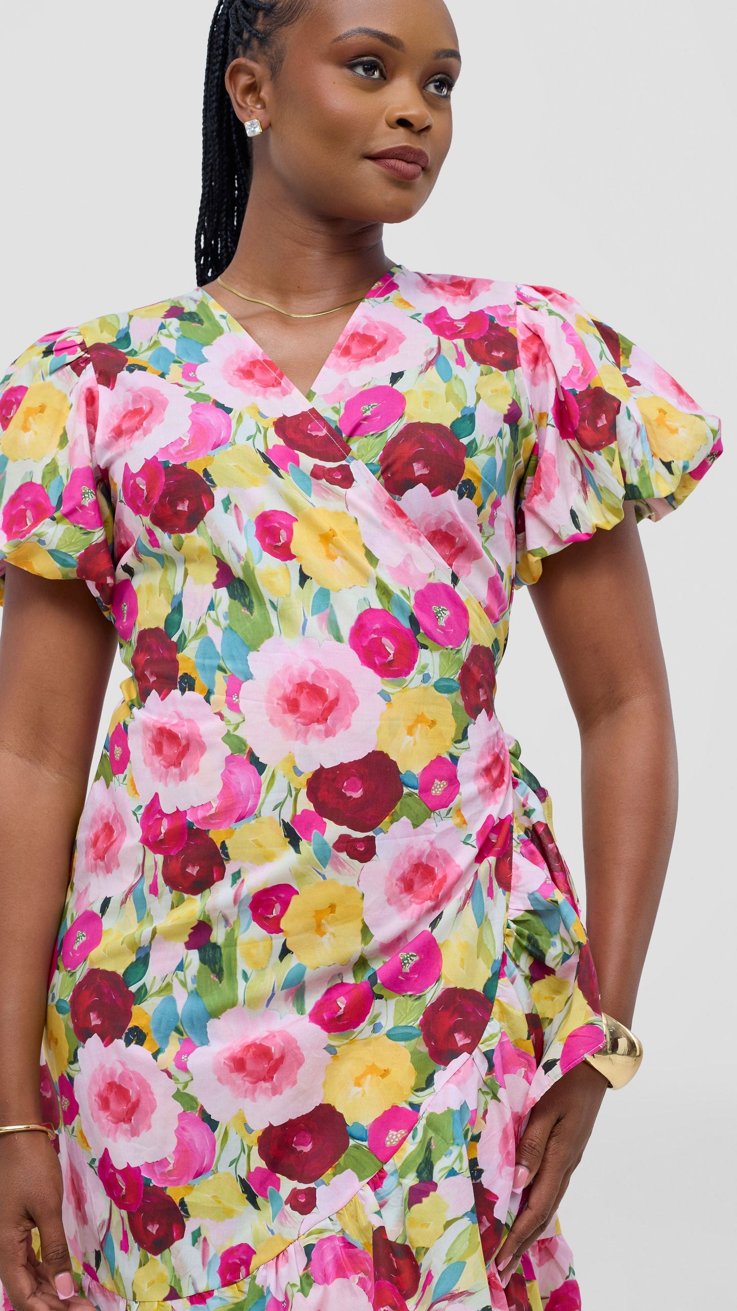 Safari by Vivo Cotton Wrap Dress - Yellow / Pink Print