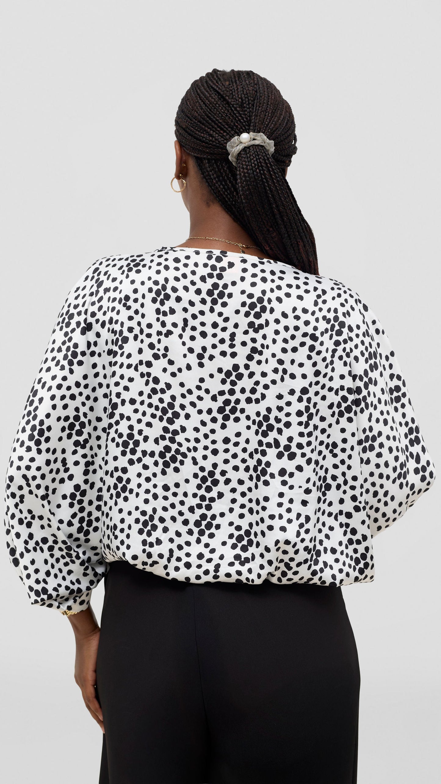 Vivo Sawari Crossed Cuff Batwing Top - White / Black Polka