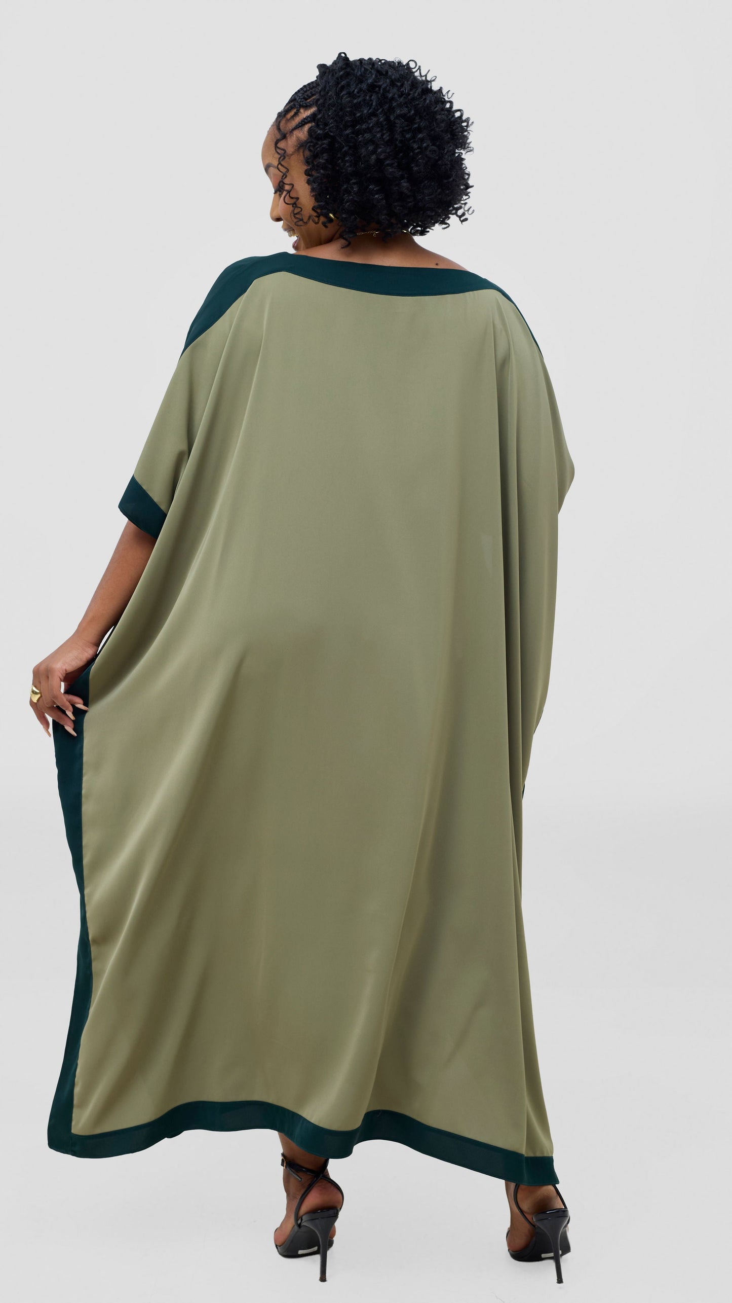 Vivo Liora Kaftan Border Maxi Dress - Olive Green