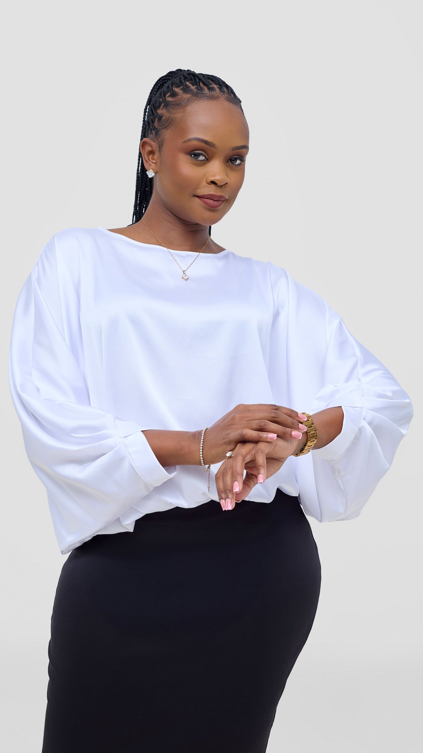 Vivo Sawari Crossed Cuff Batwing Top - White