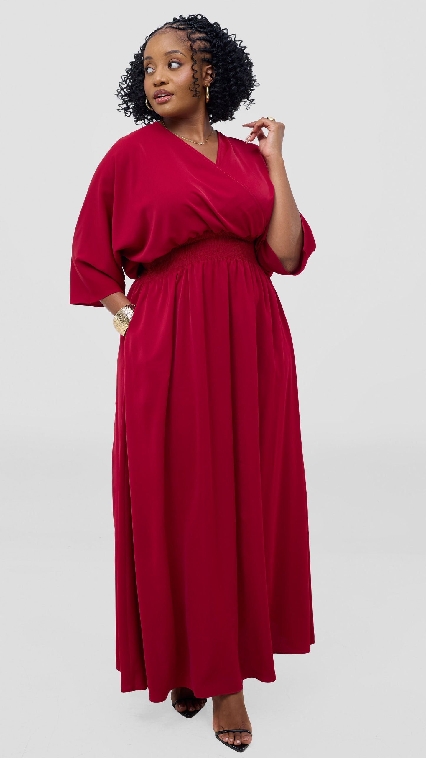 Vivo Iyana Shirred waist Maxi Dress - Maroon