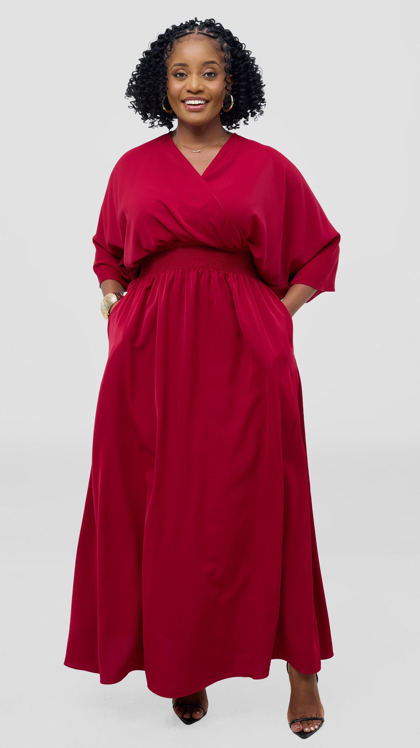 Vivo Iyana Shirred waist Maxi Dress - Maroon