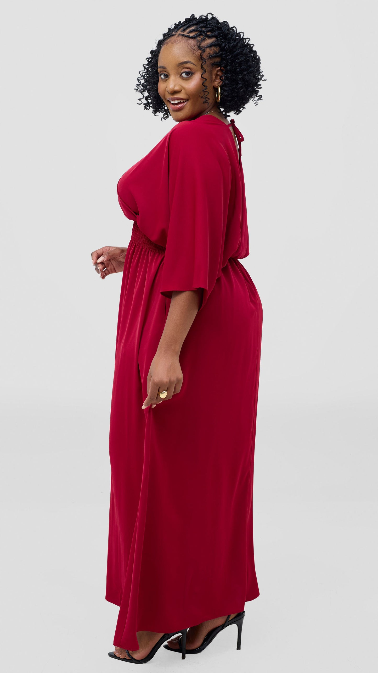 Vivo Iyana Shirred waist Maxi Dress - Maroon