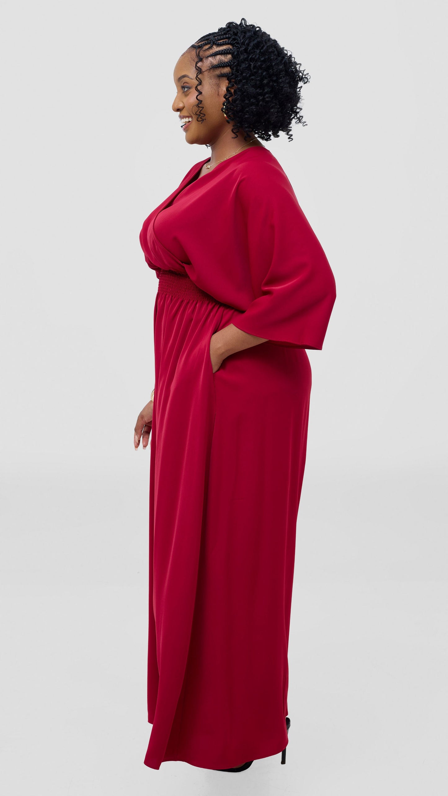 Vivo Iyana Shirred waist Maxi Dress - Maroon
