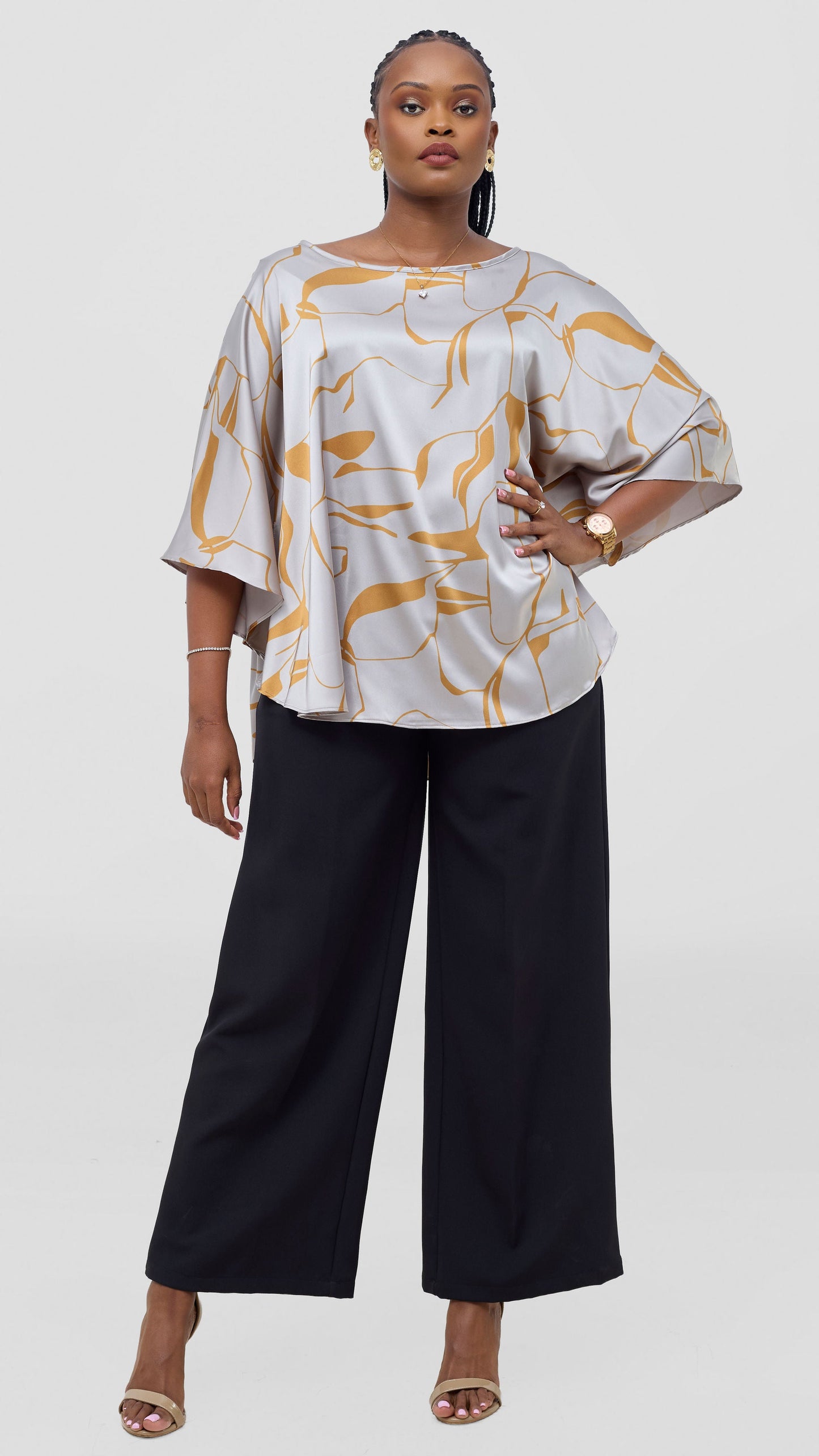 Vivo Keza Circular Loose Top - Grey / Mustard Ziza Print