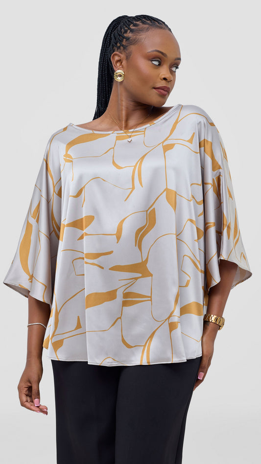 Vivo Keza Circular Loose Top - Grey / Mustard Ziza Print