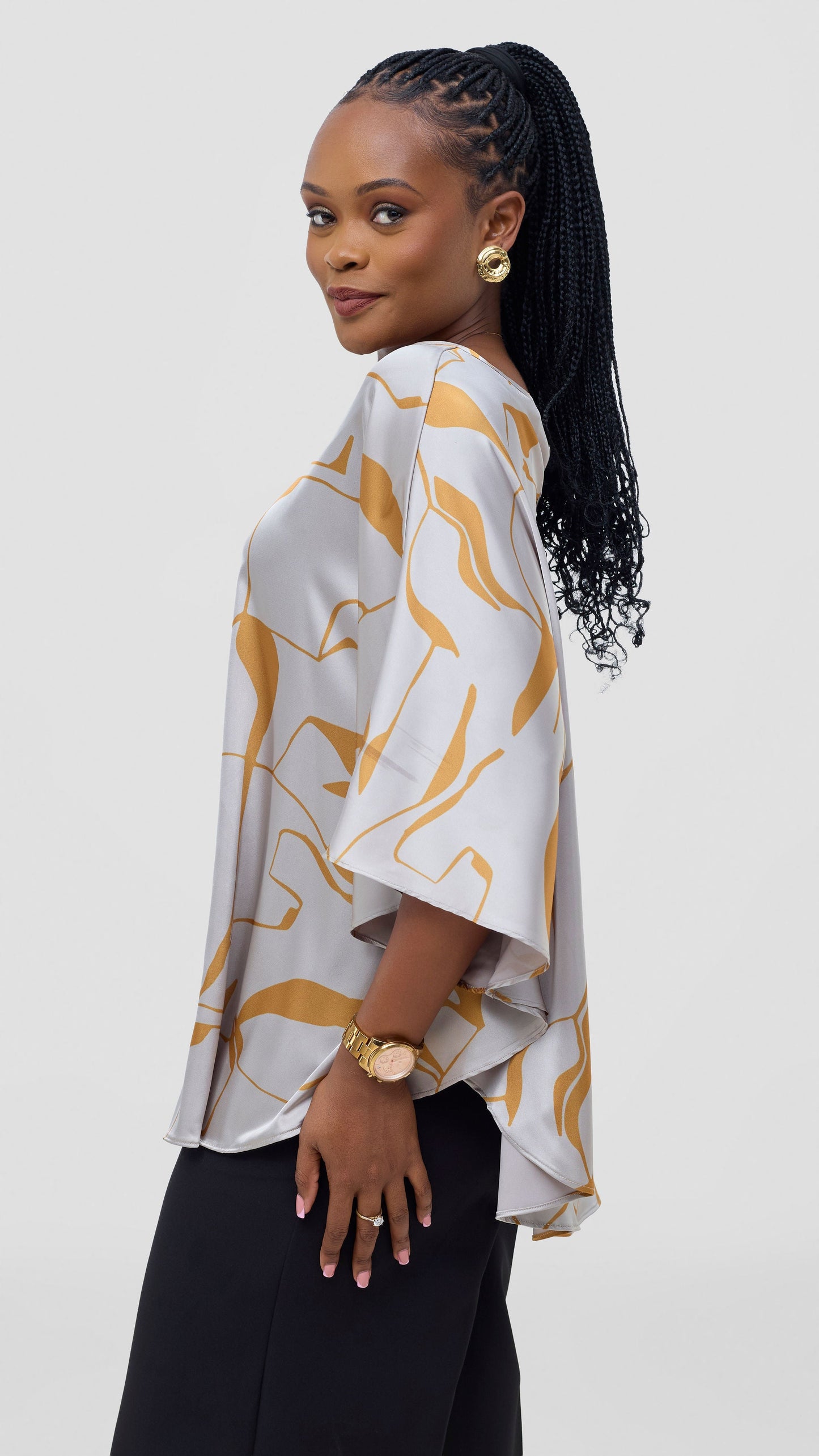 Vivo Keza Circular Loose Top - Grey / Mustard Ziza Print