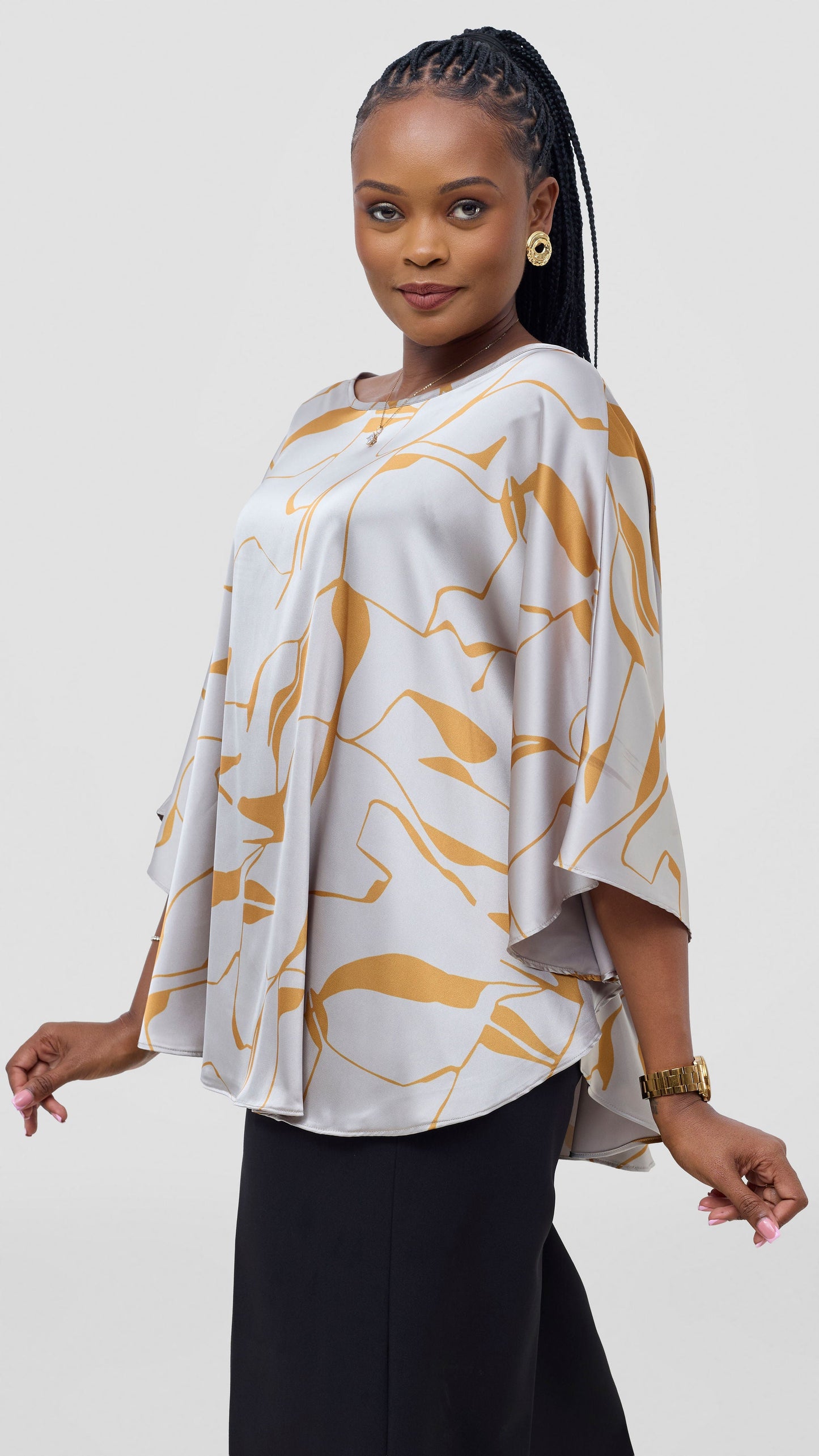 Vivo Keza Circular Loose Top - Grey / Mustard Ziza Print