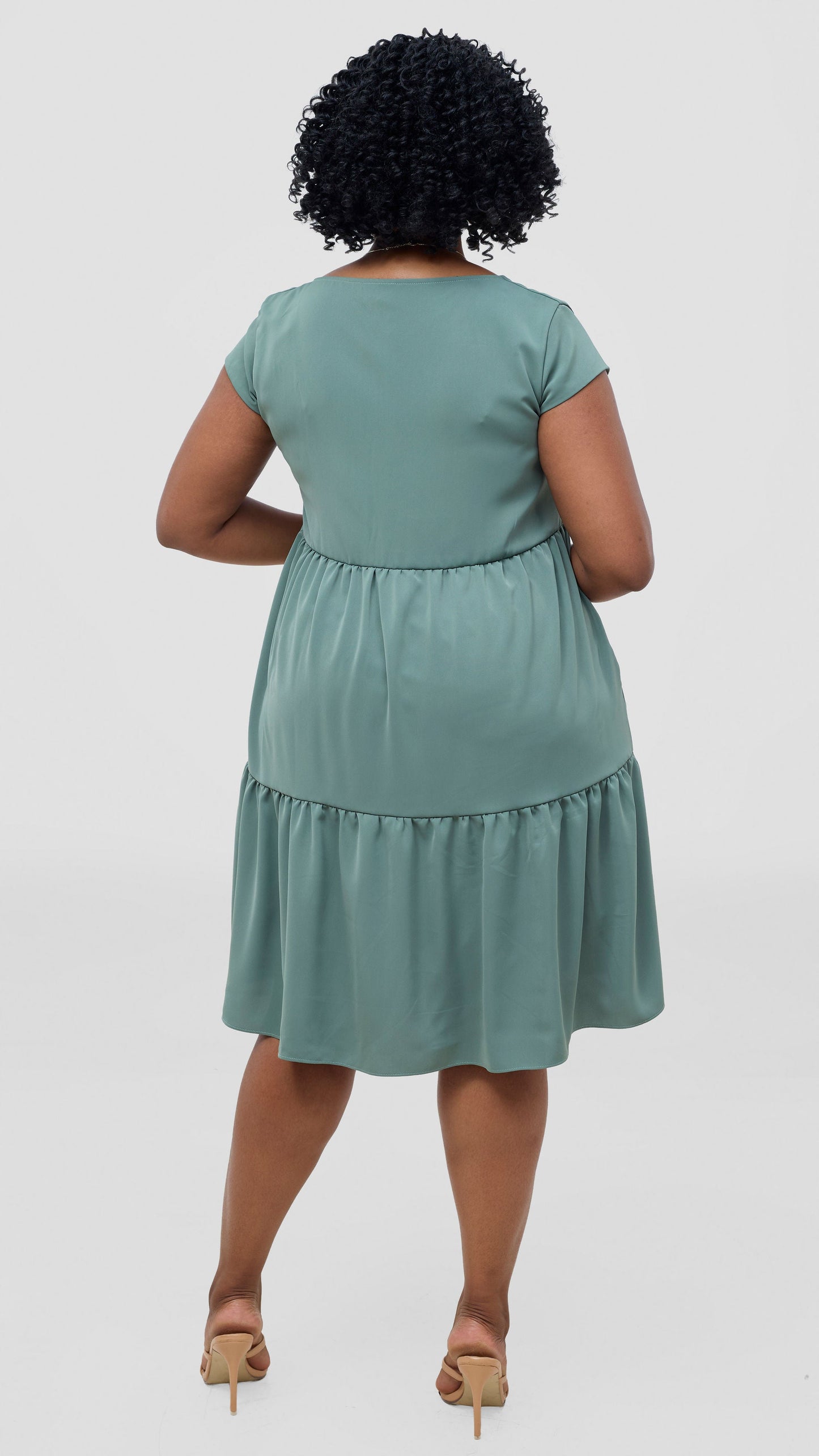 Vivo Pelia Round Neck Dress - Dusty Green