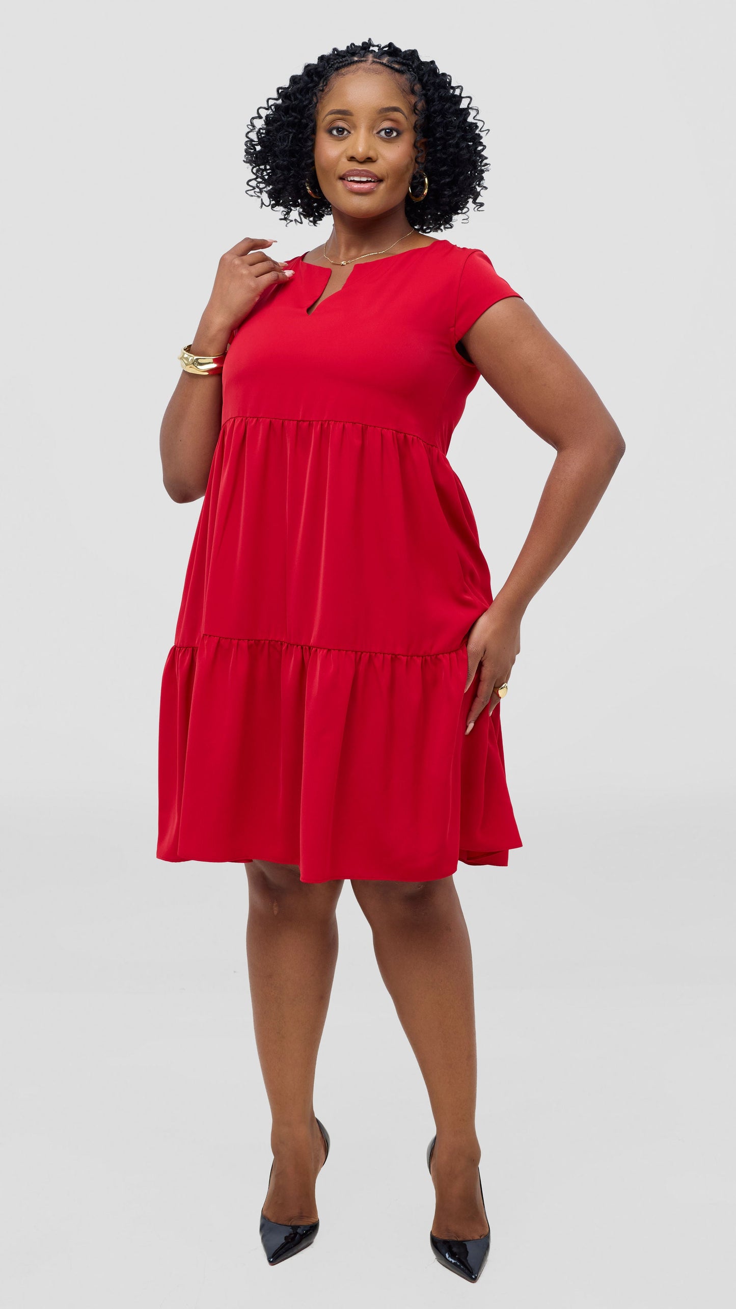 Vivo Pelia Round Neck Dress - Dark Red