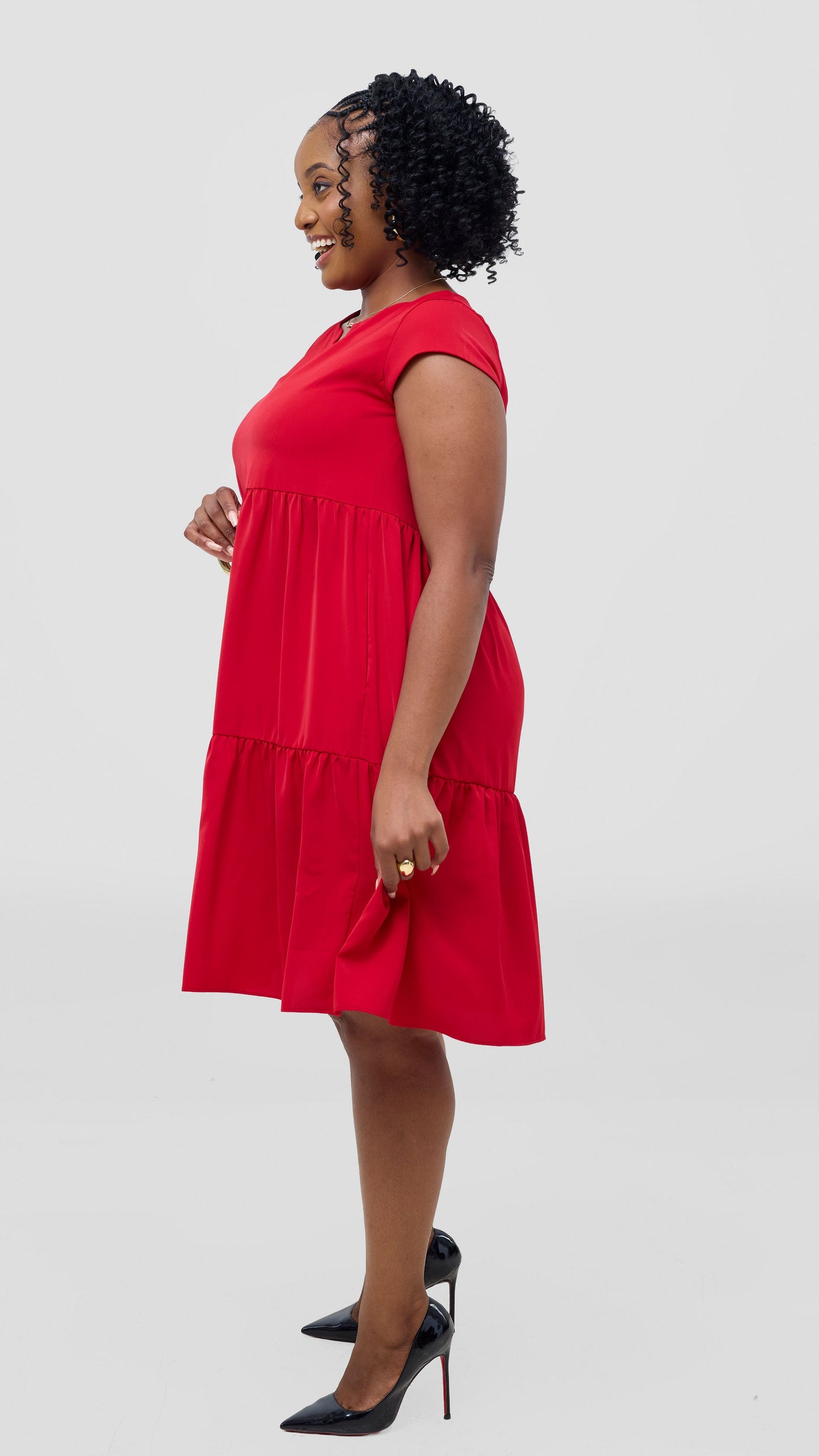 Vivo Pelia Round Neck Dress - Dark Red