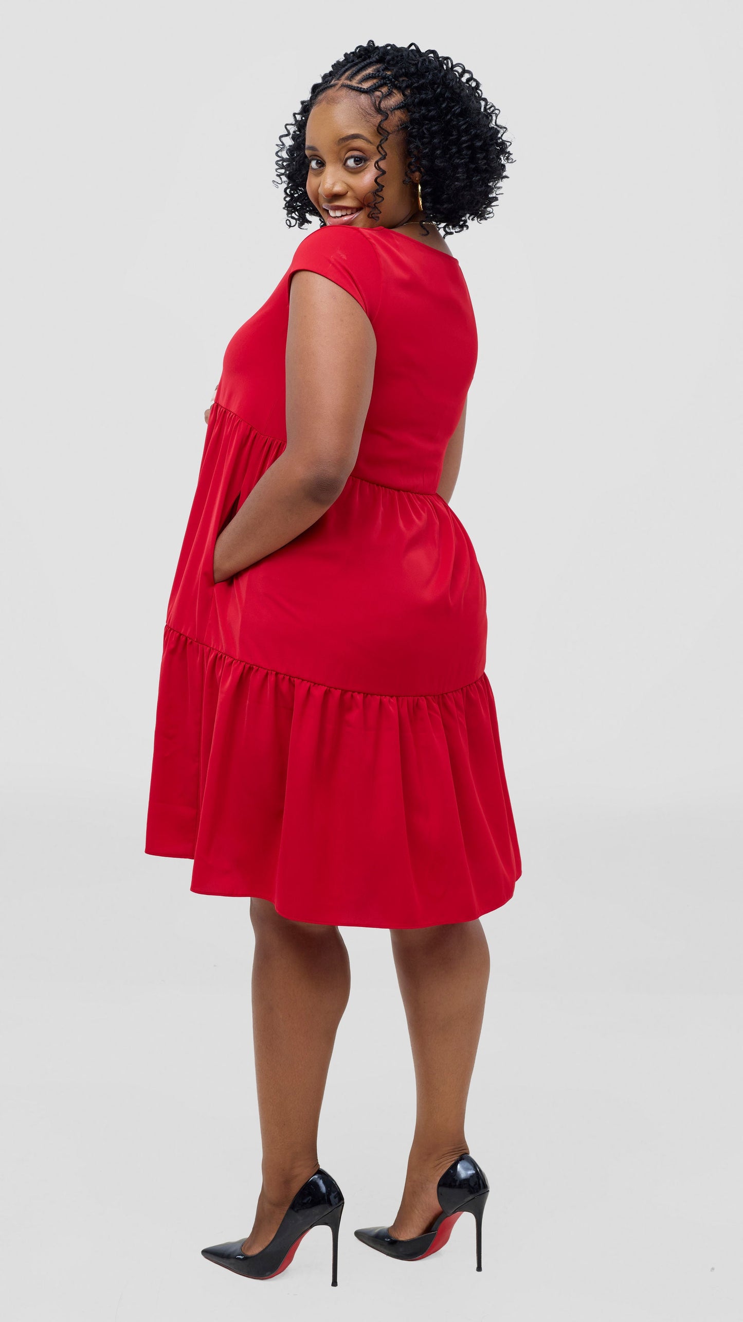 Vivo Pelia Round Neck Dress - Dark Red