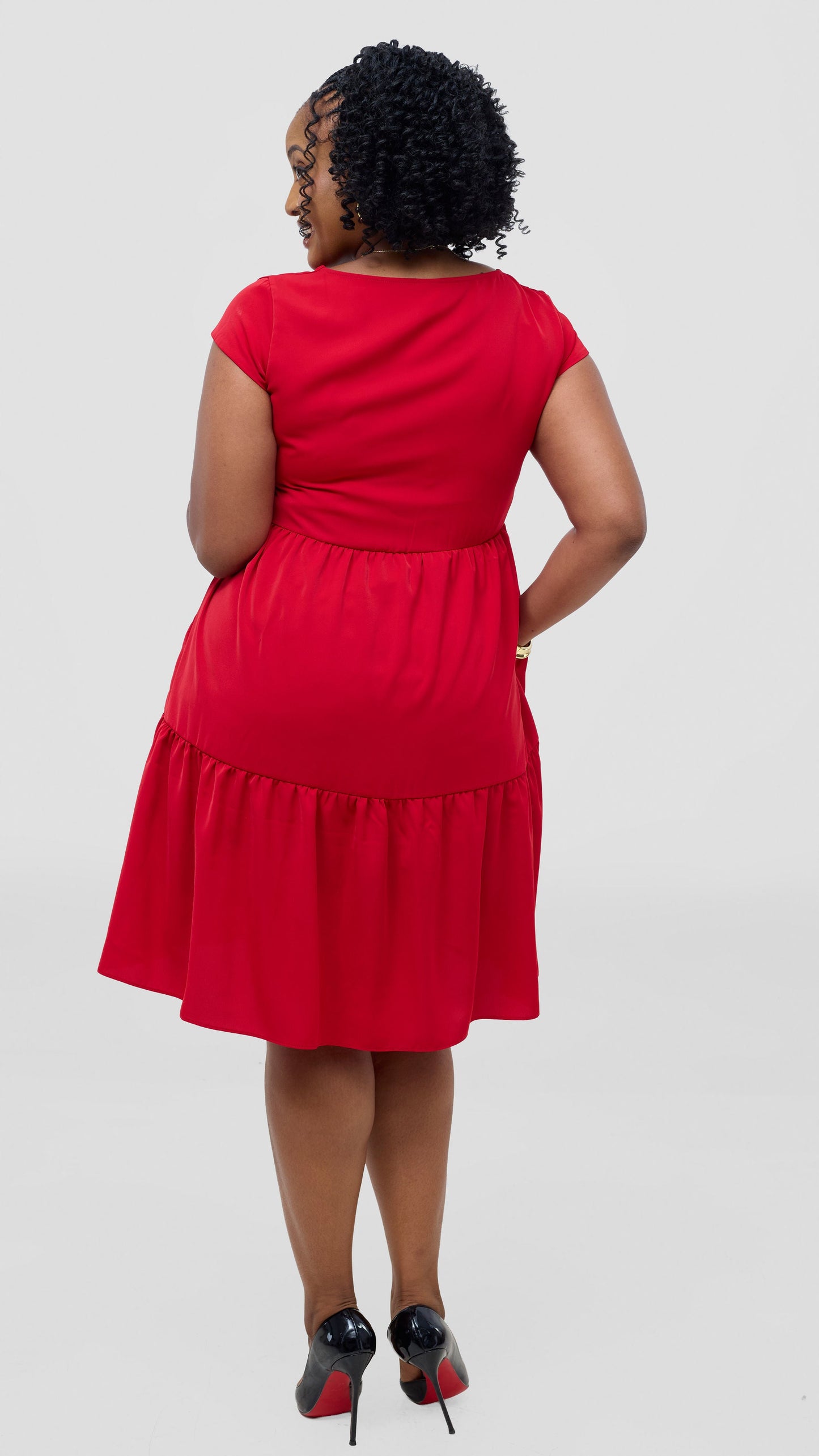 Vivo Pelia Round Neck Dress - Dark Red