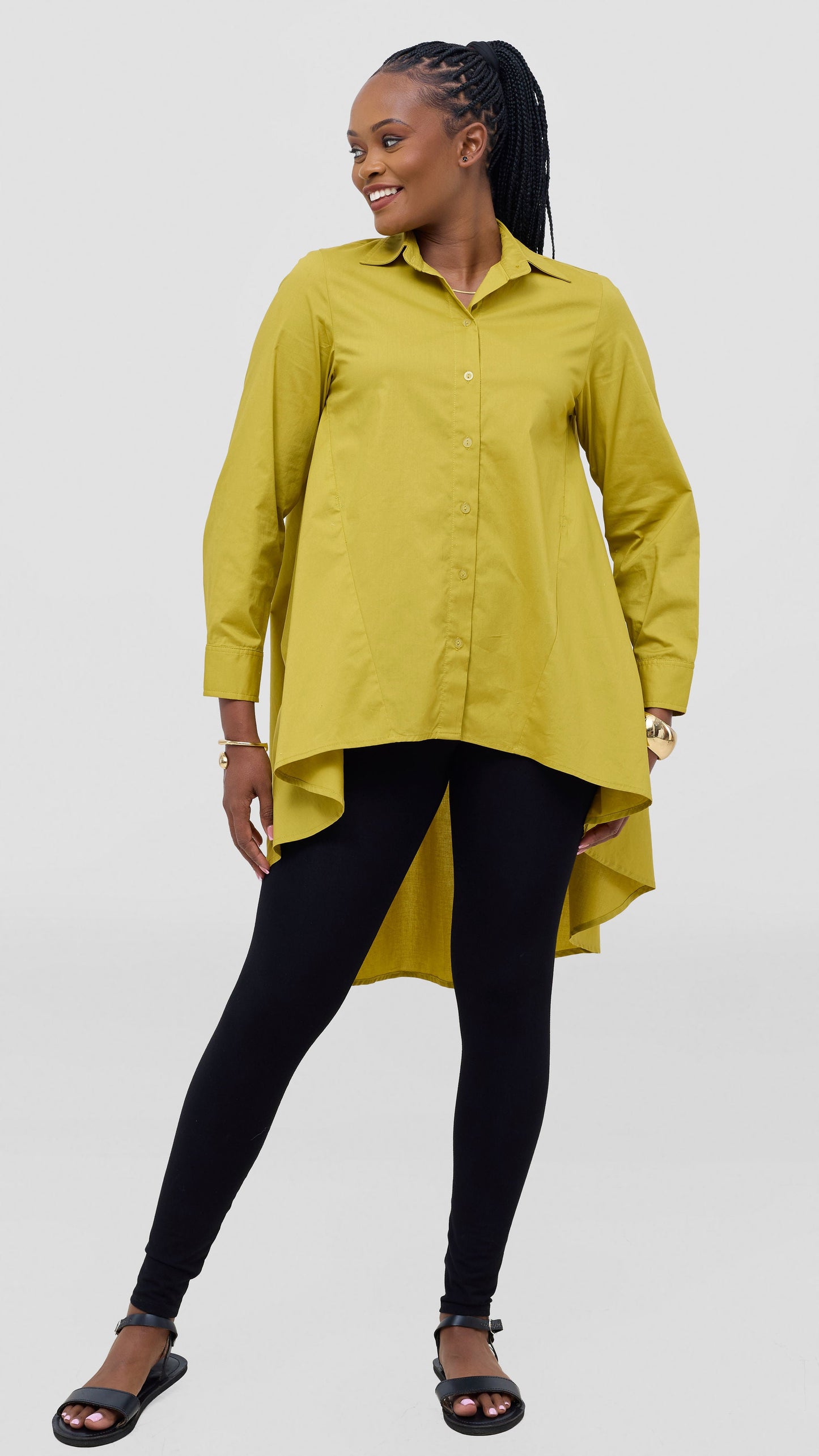 Safari by Vivo Zehra Cotton High Low Shirt - Light Olive