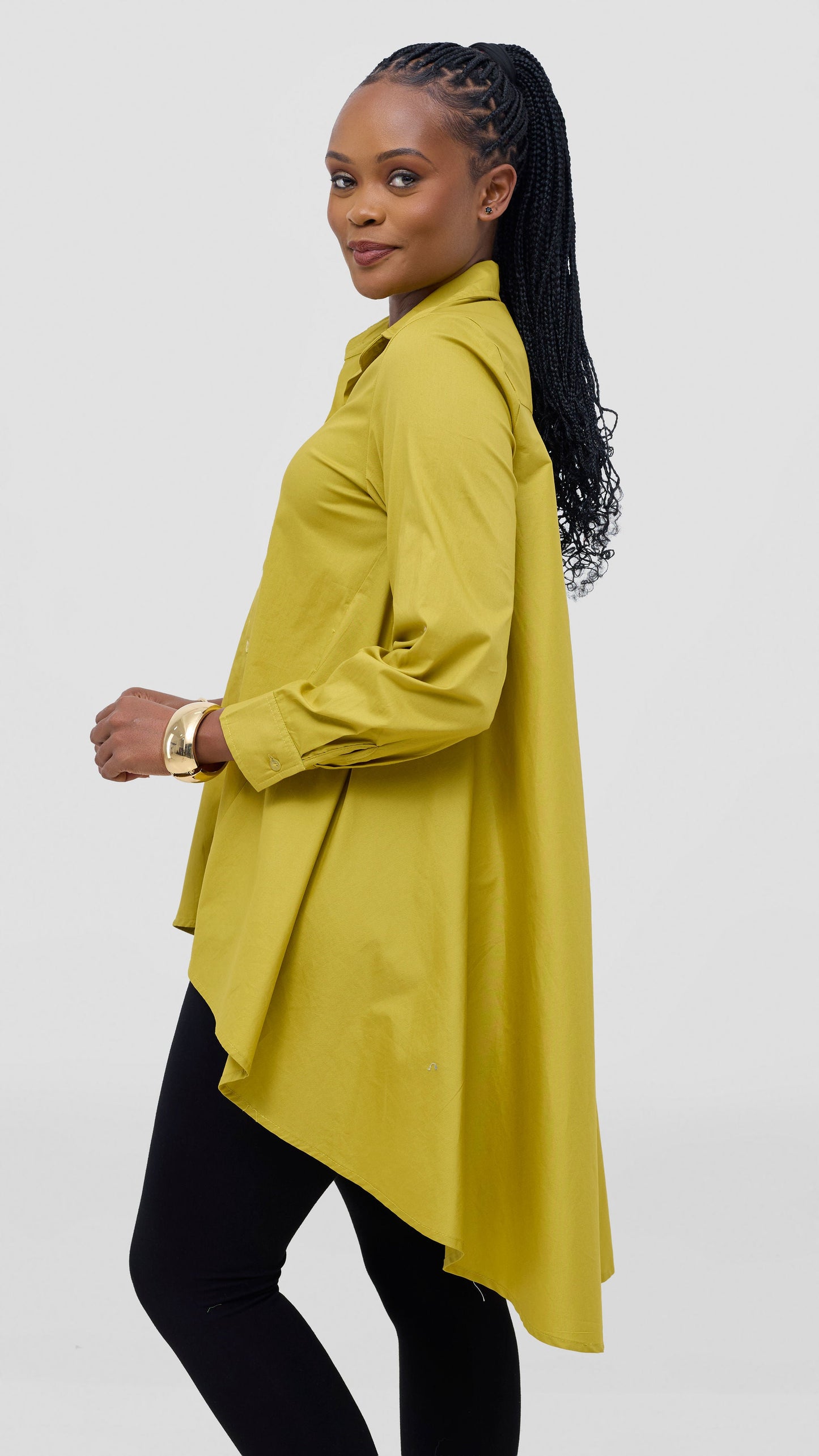 Safari by Vivo Zehra Cotton High Low Shirt - Light Olive